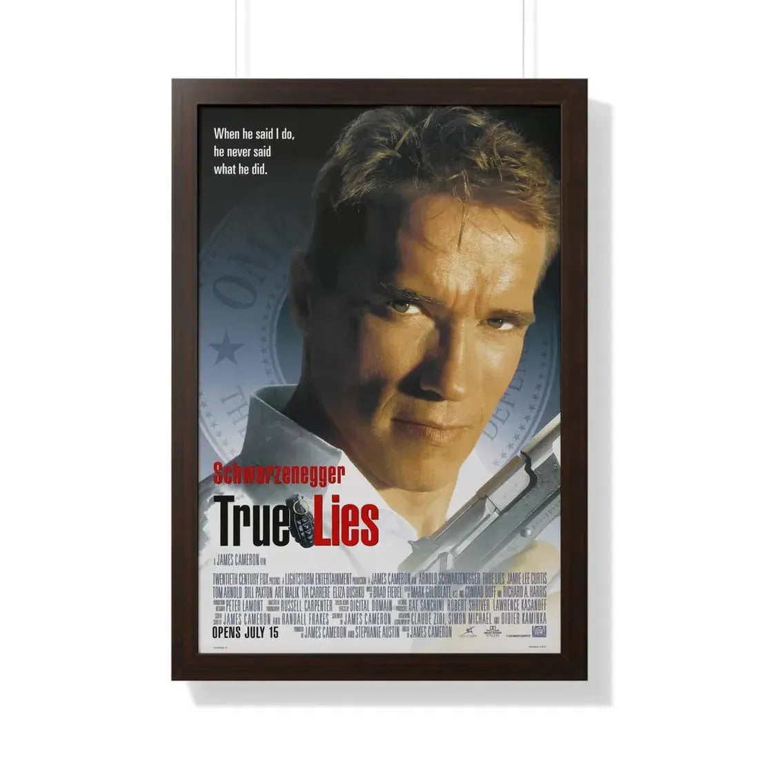 TRUE LIES 1994 - Framed Movie Poster 20" x 30" Walnut - The Sticker Space