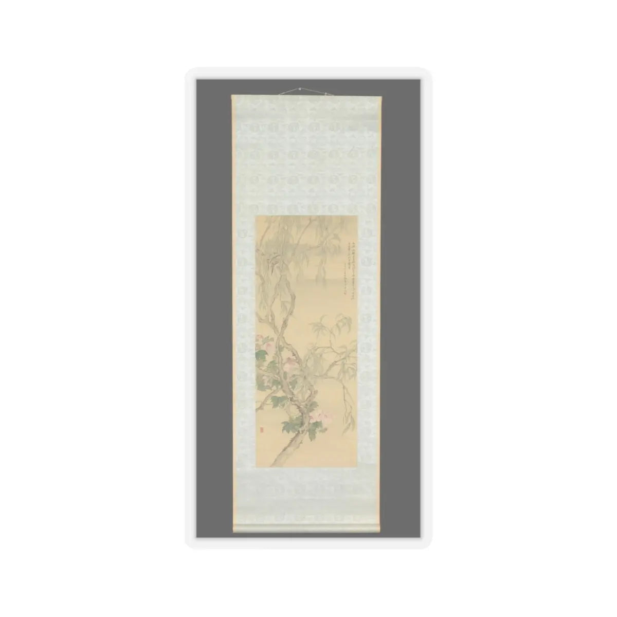 Tsubaki Chinzan - Small Birds on a Willow Branch and Hibiscus Blossoms - 1850 v3 - STICKER Vinyl Kiss-Cut Decal