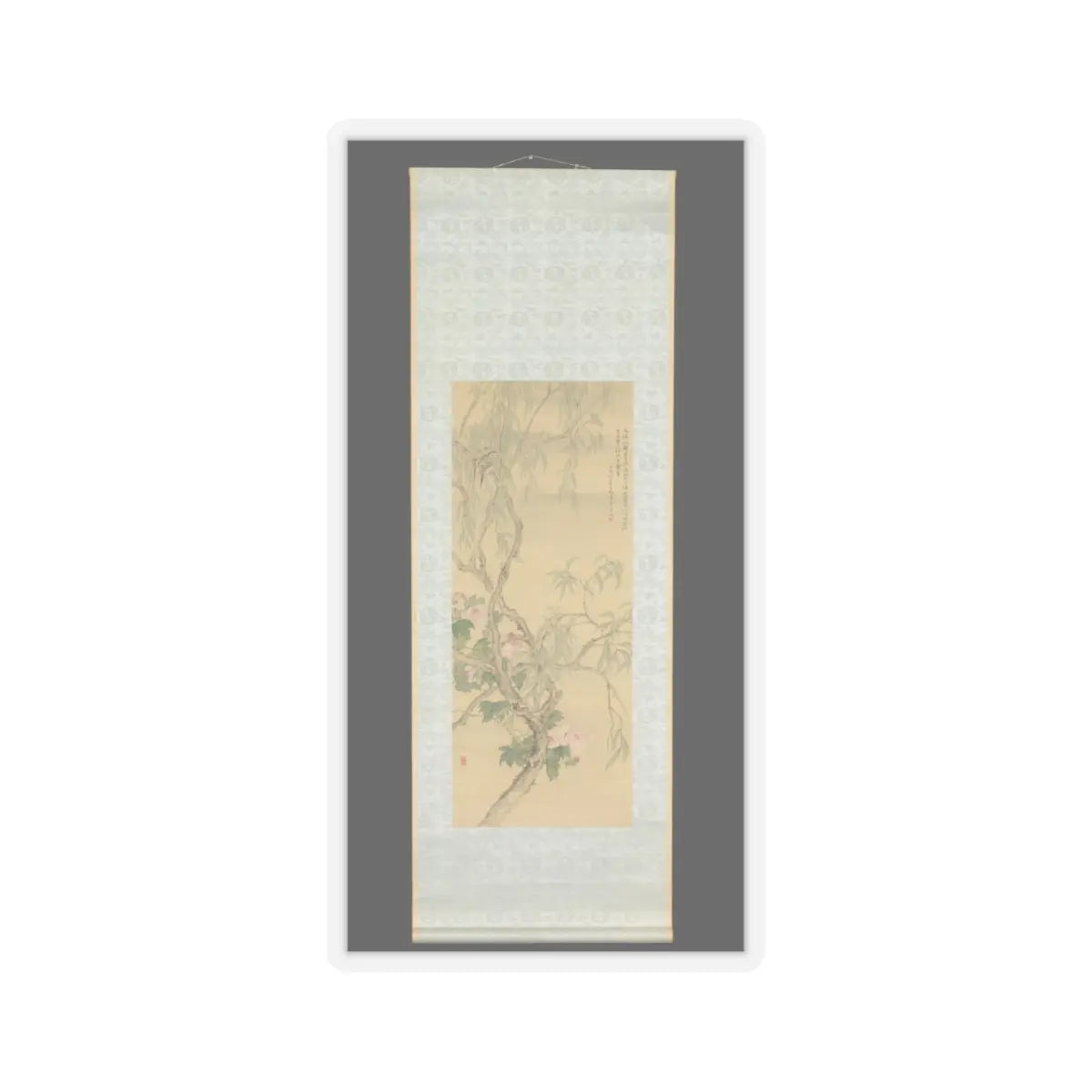 Tsubaki Chinzan - Small Birds on a Willow Branch and Hibiscus Blossoms - 1850 v3 - STICKER Vinyl Kiss-Cut Decal