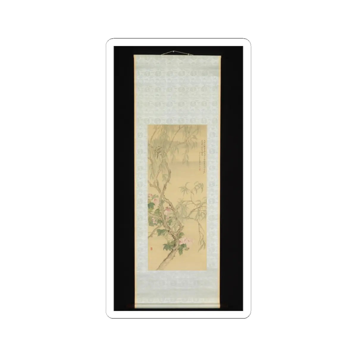 Tsubaki Chinzan - Small Birds on a Willow Branch and Hibiscus Blossoms - 1850 v3 - STICKER Vinyl Kiss-Cut Decal