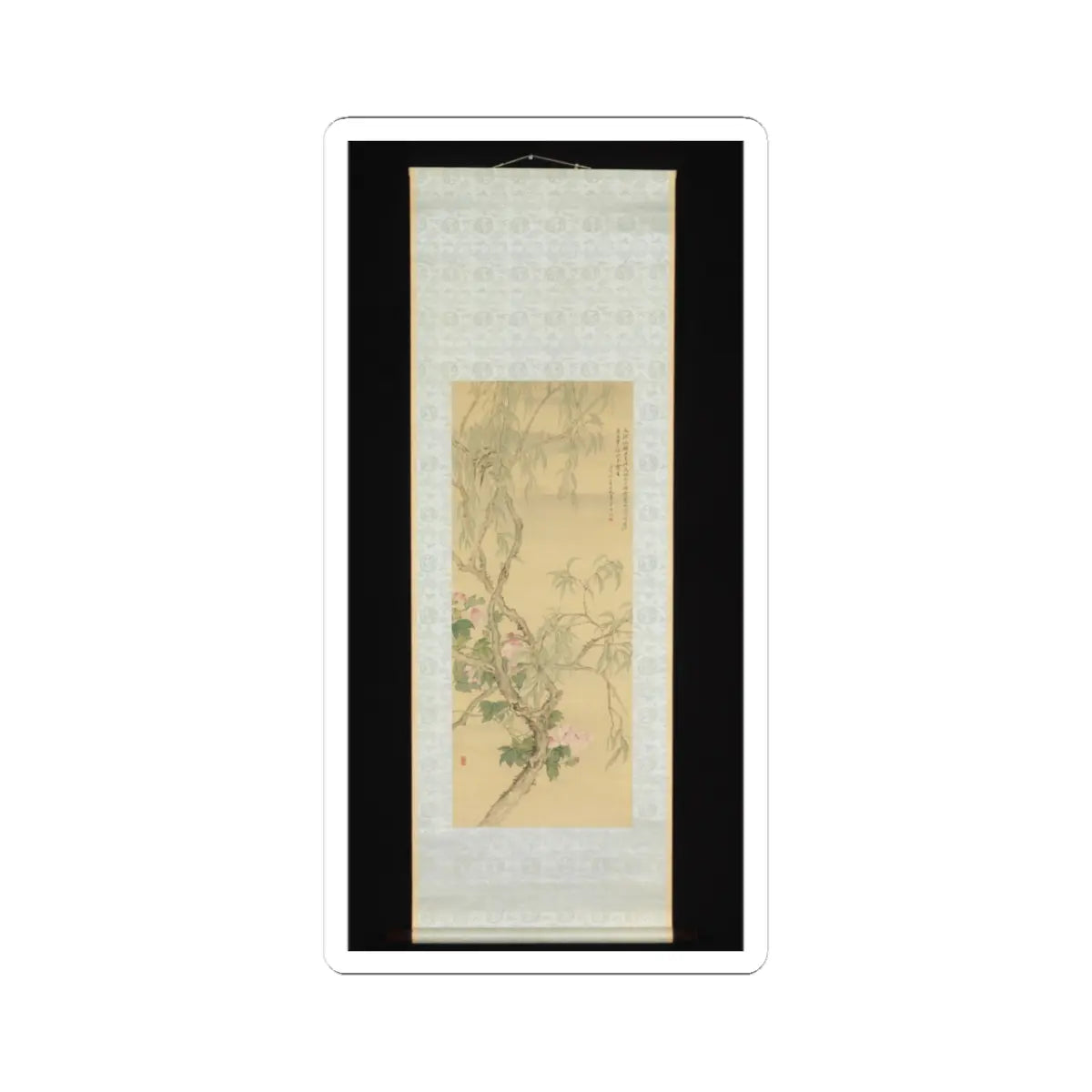 Tsubaki Chinzan - Small Birds on a Willow Branch and Hibiscus Blossoms - 1850 v3 - STICKER Vinyl Kiss-Cut Decal
