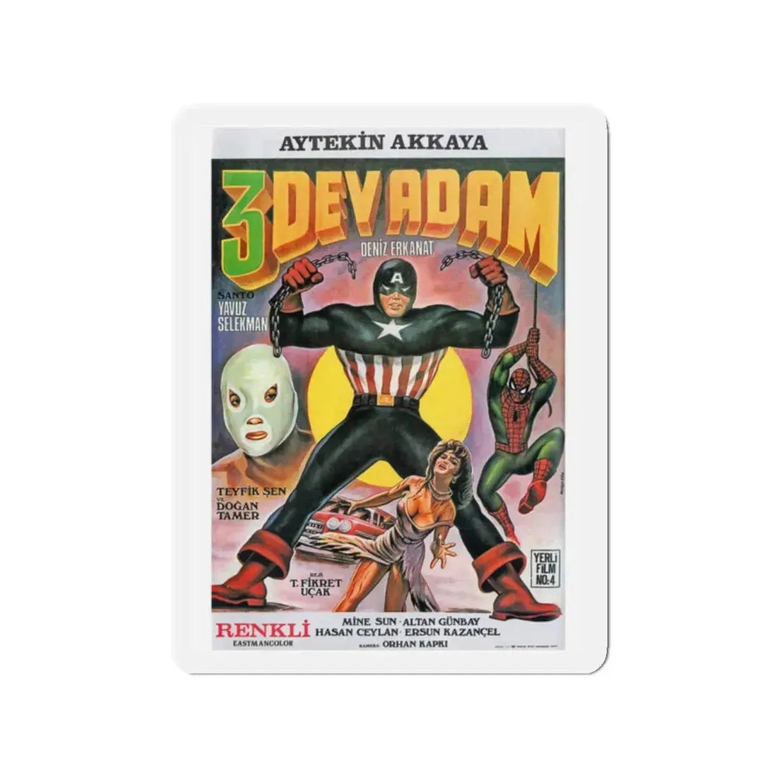 TURKISH SPIDER-MAN (3 DEV ADAM) 1973 Movie Poster - Refrigerator Magnet 2 Inch Die-Cut - The Sticker Space