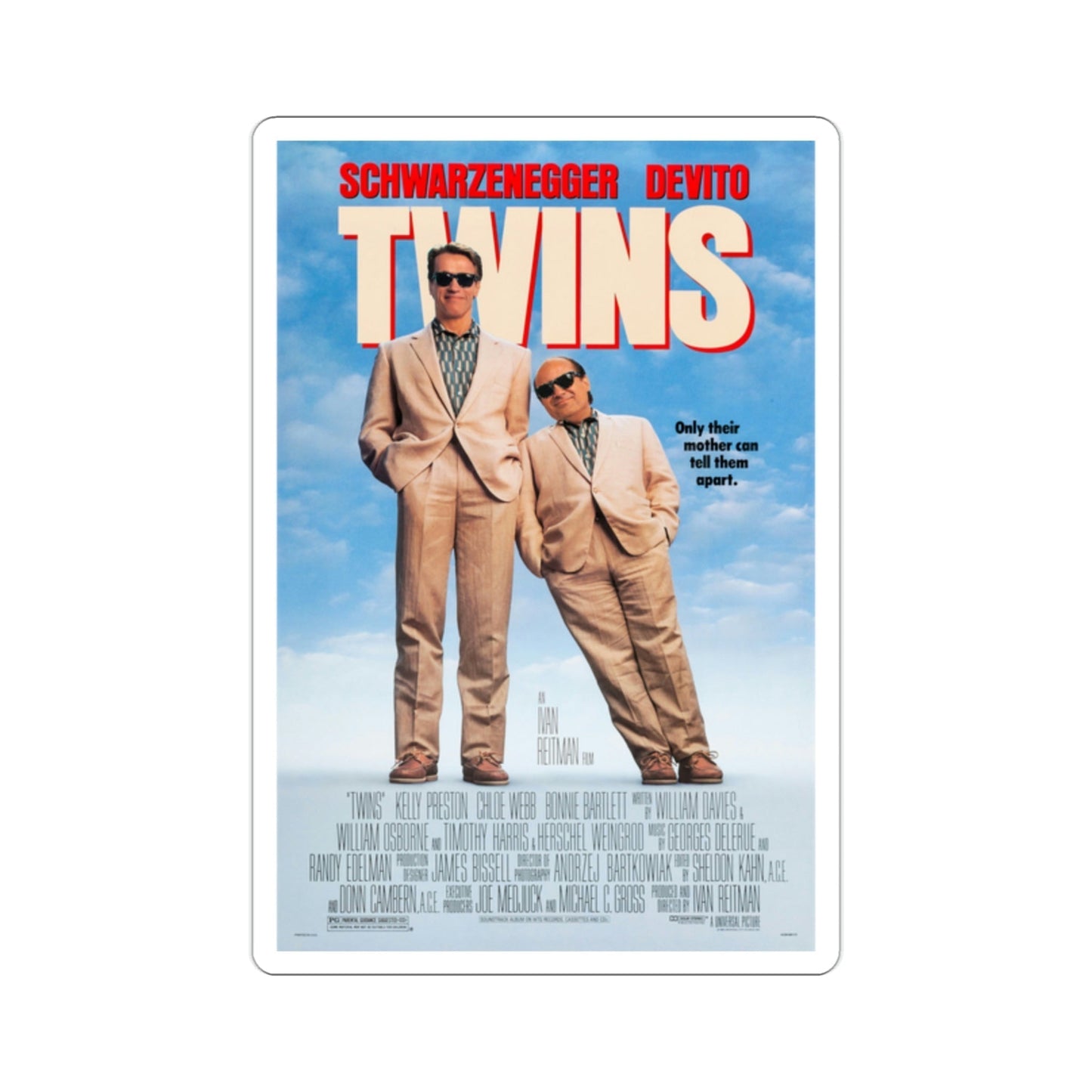 Twins 1988 Movie Poster STICKER Vinyl Die-Cut Decal-2 Inch-The Sticker Space