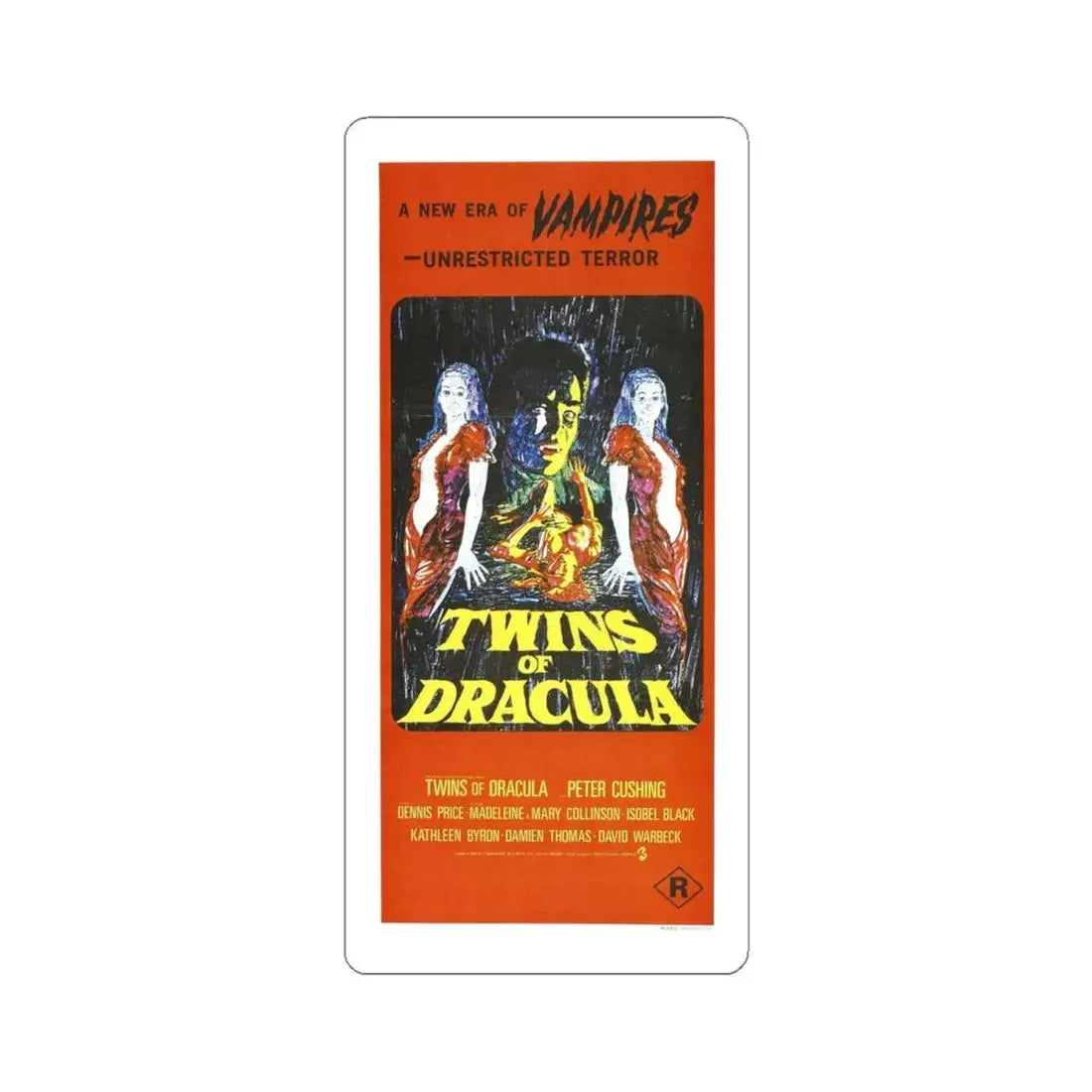 TWINS OF DRACULA 1971 Movie Poster - STICKER Vinyl Kiss-Cut Decal 4 Inch White - The Sticker Space