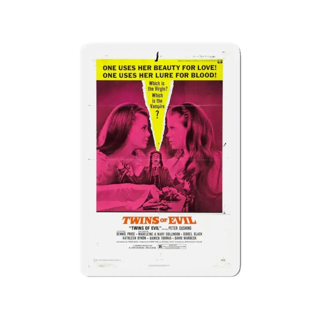 TWINS OF EVIL 1971 Movie Poster - Refrigerator Magnet 3 Inch Die-Cut - The Sticker Space