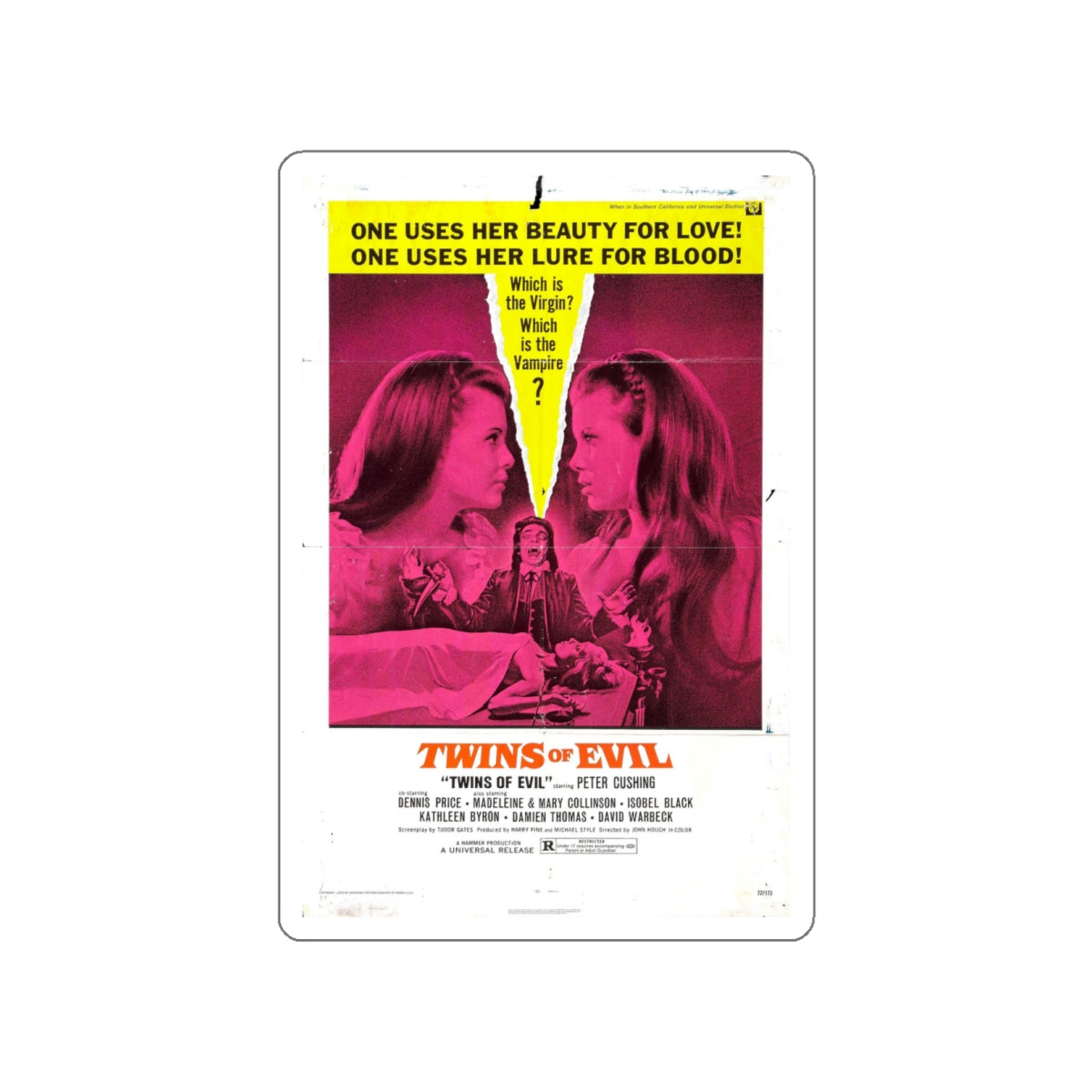 TWINS OF EVIL 1971 Movie Poster STICKER Vinyl Die-Cut Decal-White-The Sticker Space