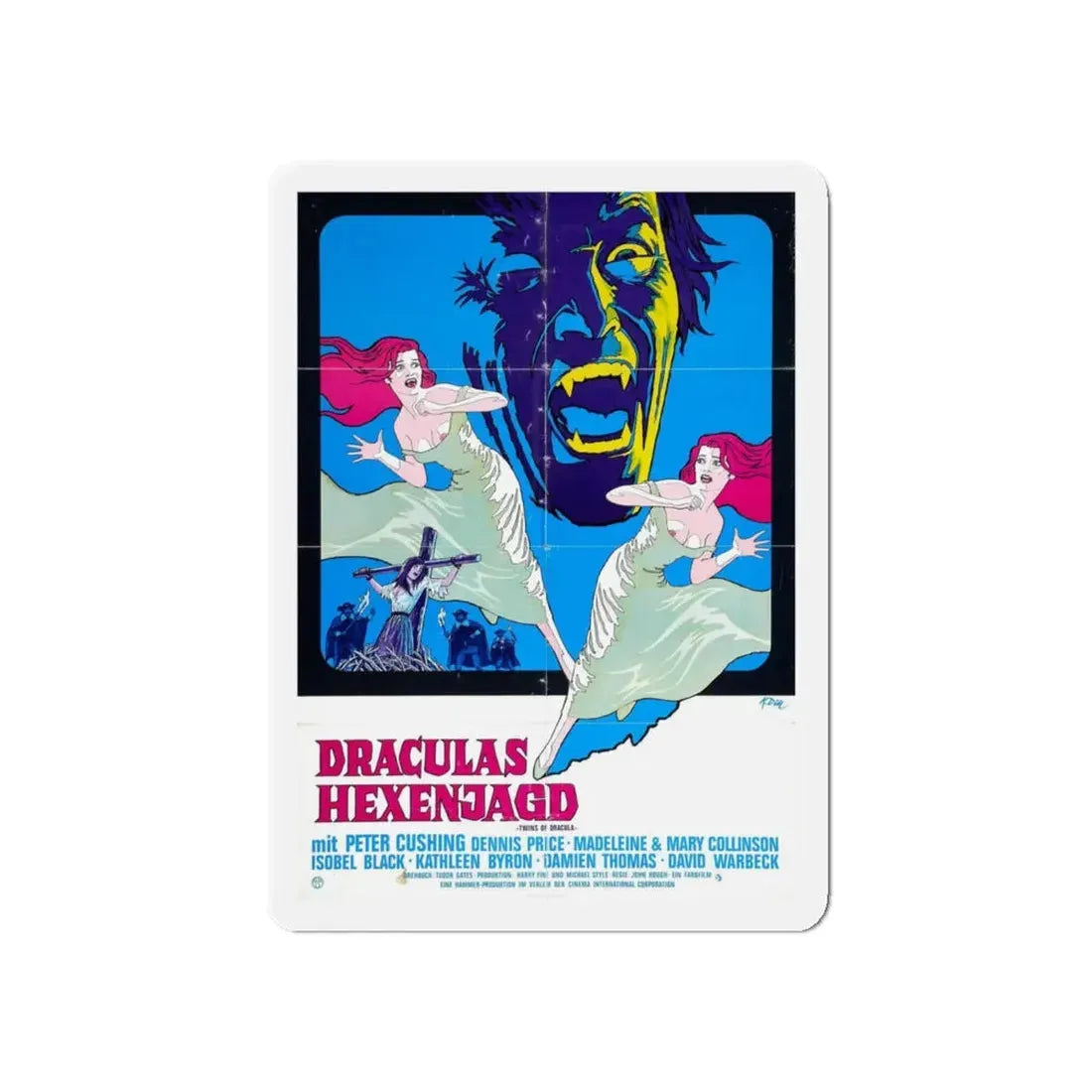 TWINS OF EVIL (GERMAN) 1971 Movie Poster - Refrigerator Magnet 5 Inch Die-Cut - The Sticker Space