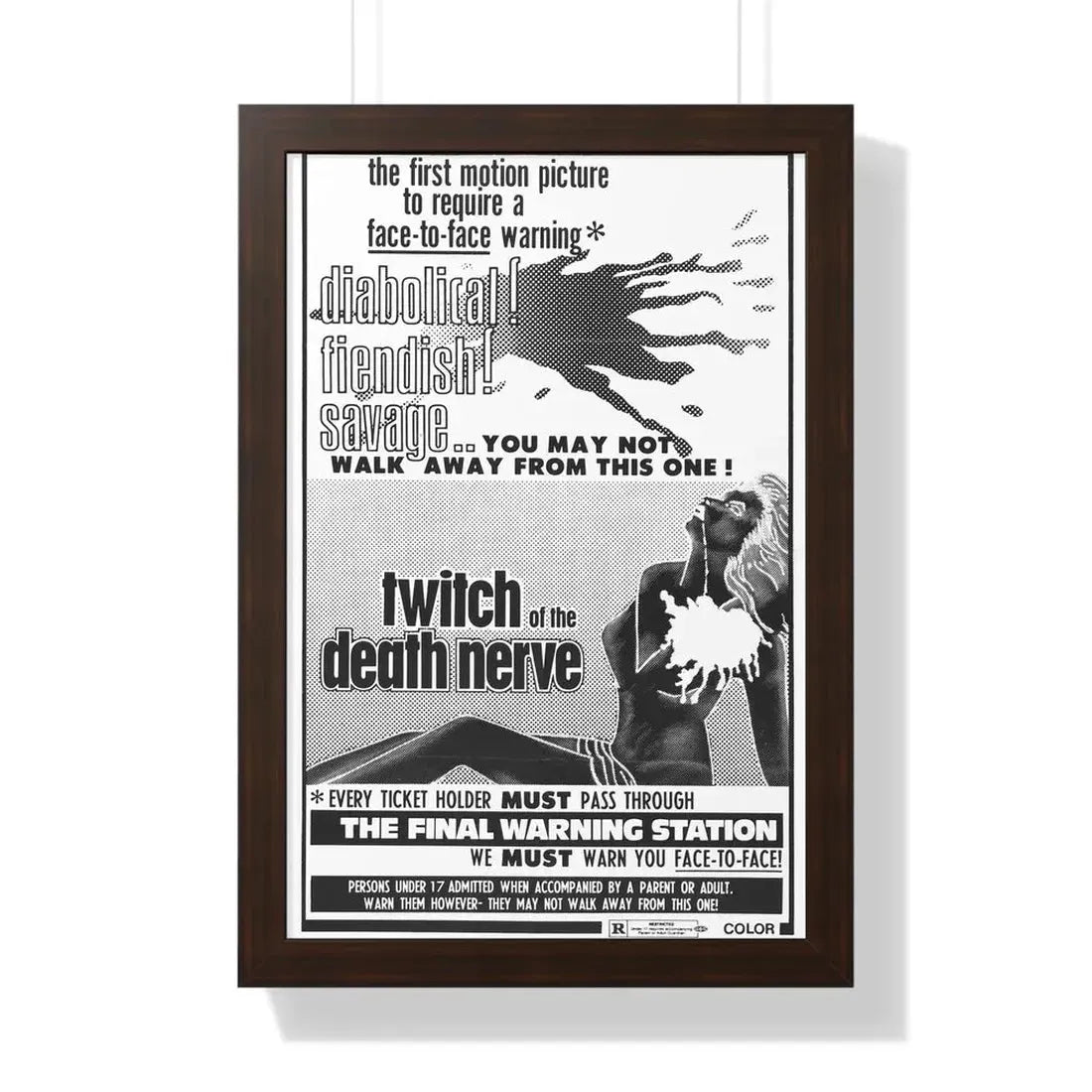 TWITCH OF THE DEATH NERVE (BAY OF BLOOD) 1971 - Framed Movie Poster 16″ x 24″ Walnut - The Sticker Space