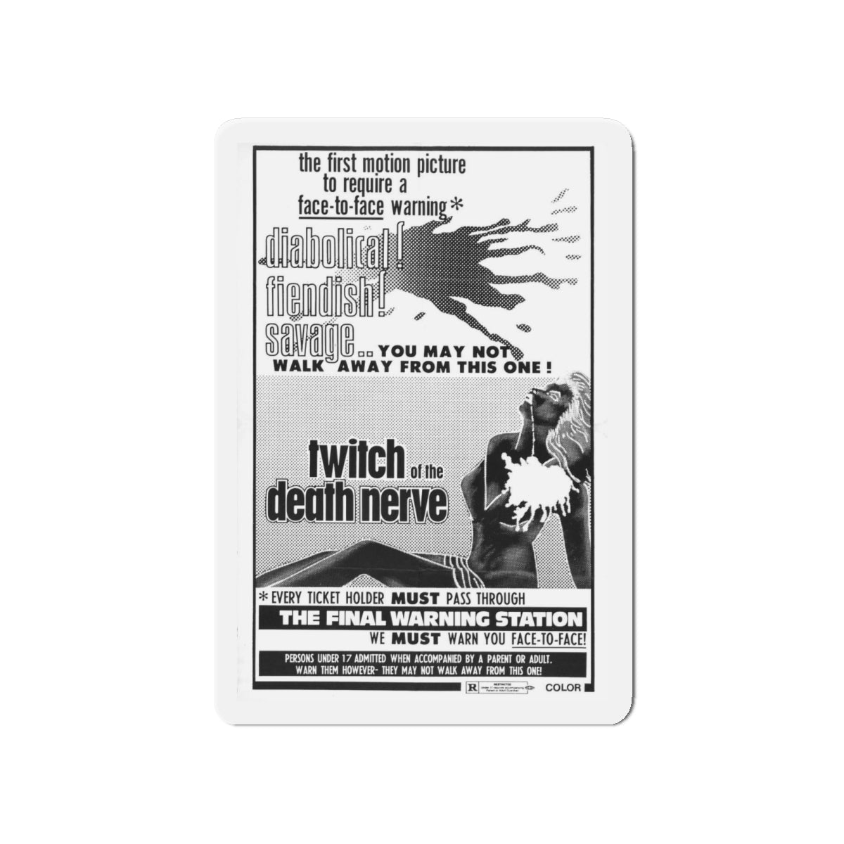 TWITCH OF THE DEATH NERVE (BAY OF BLOOD) 1971 Movie Poster - Refrigerator Magnet