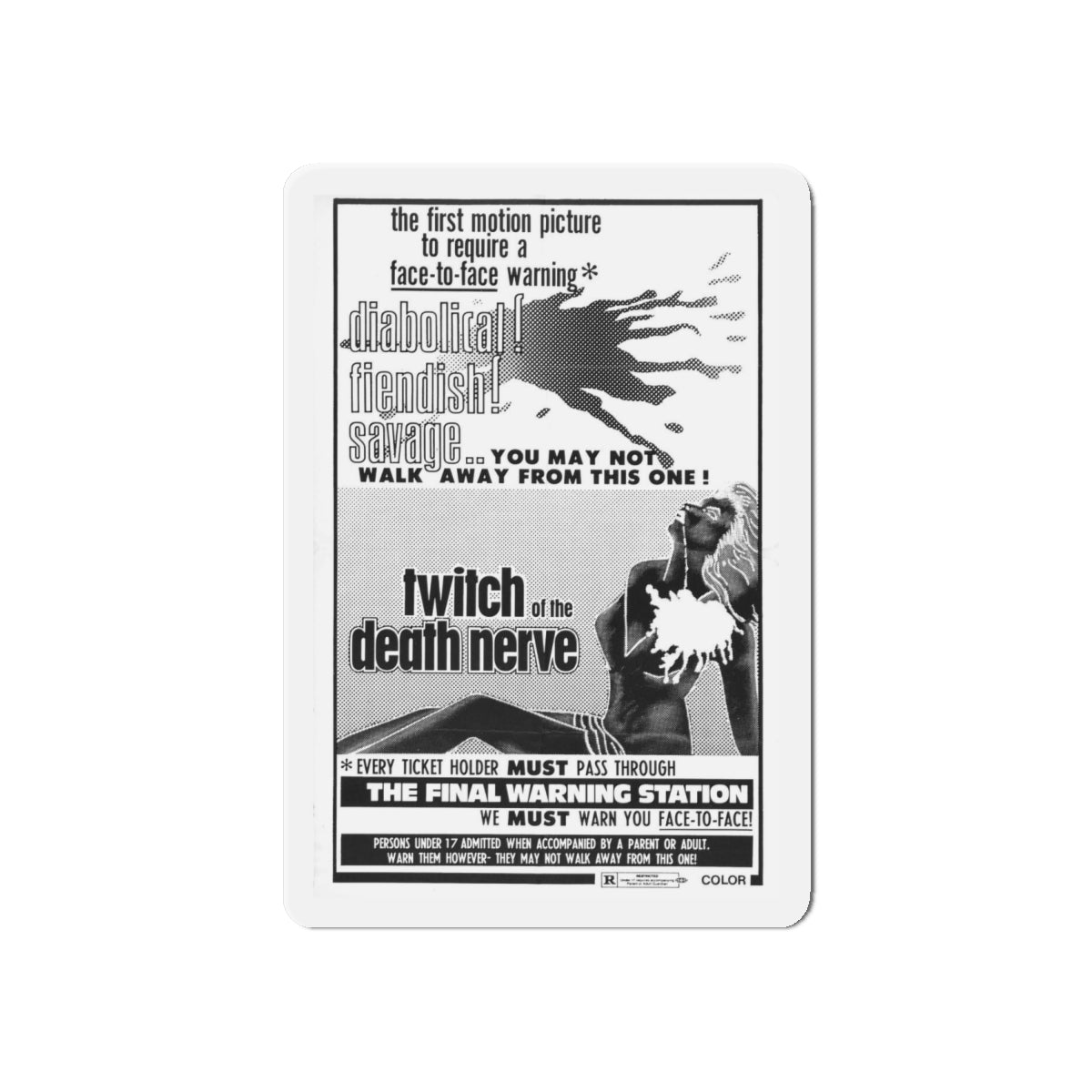 TWITCH OF THE DEATH NERVE (BAY OF BLOOD) 1971 Movie Poster - Refrigerator Magnet