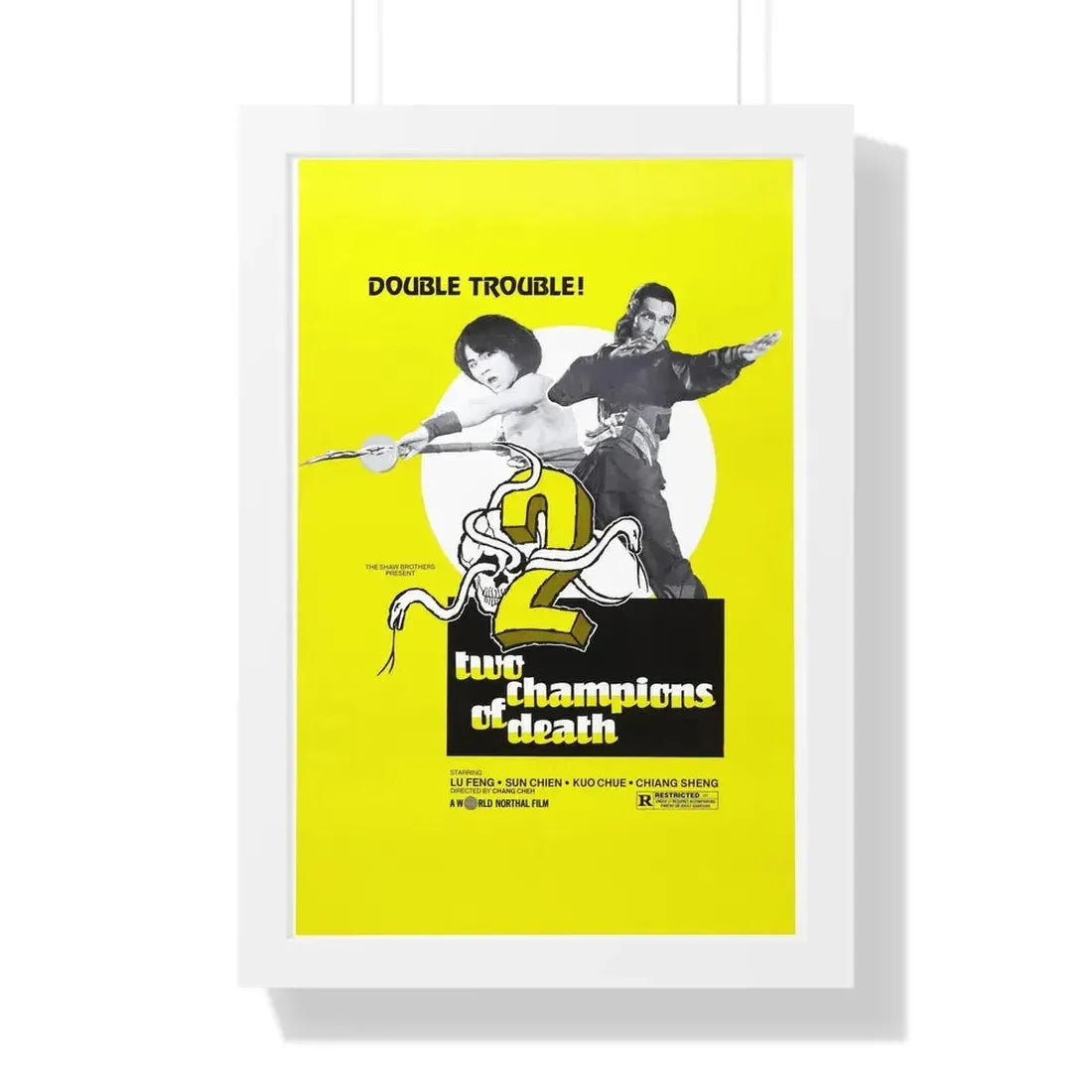 TWO CHAMPIONS OF DEATH 1980 - Framed Movie Poster 16″ x 24″ White - The Sticker Space