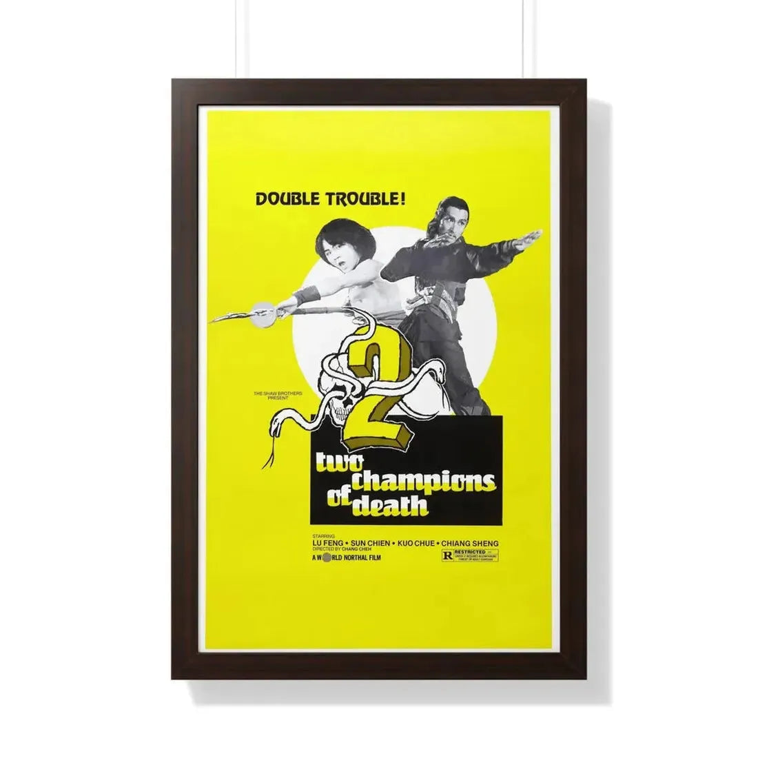 TWO CHAMPIONS OF DEATH 1980 - Framed Movie Poster 20" x 30" Walnut - The Sticker Space