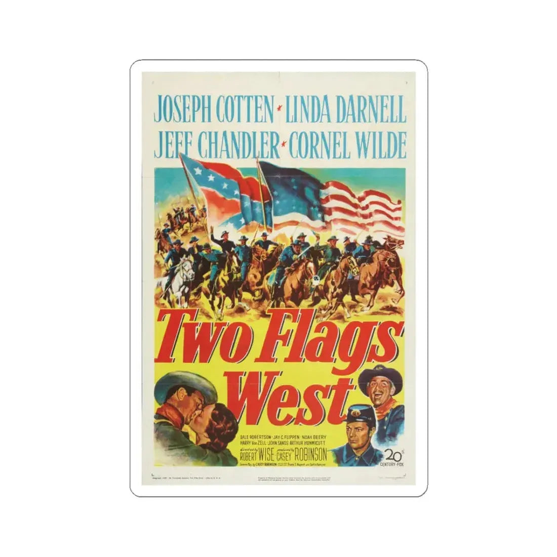 Two Flags West 1950 Movie Poster - STICKER Vinyl Kiss-Cut Decal 3 Inch White - The Sticker Space