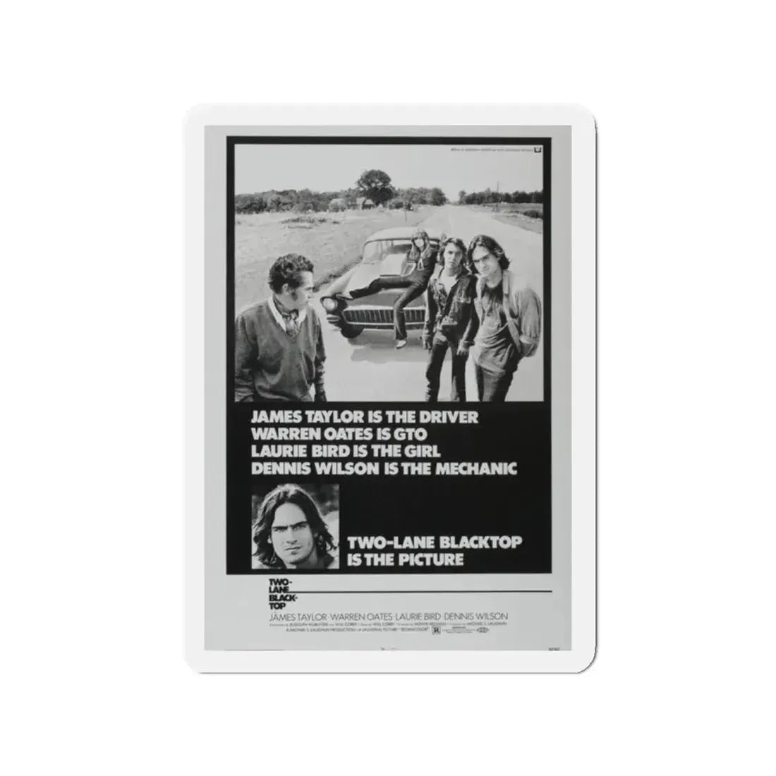 TWO-LANE BLACKTOP 1971 Movie Poster - Refrigerator Magnet 2 Inch Die-Cut - The Sticker Space