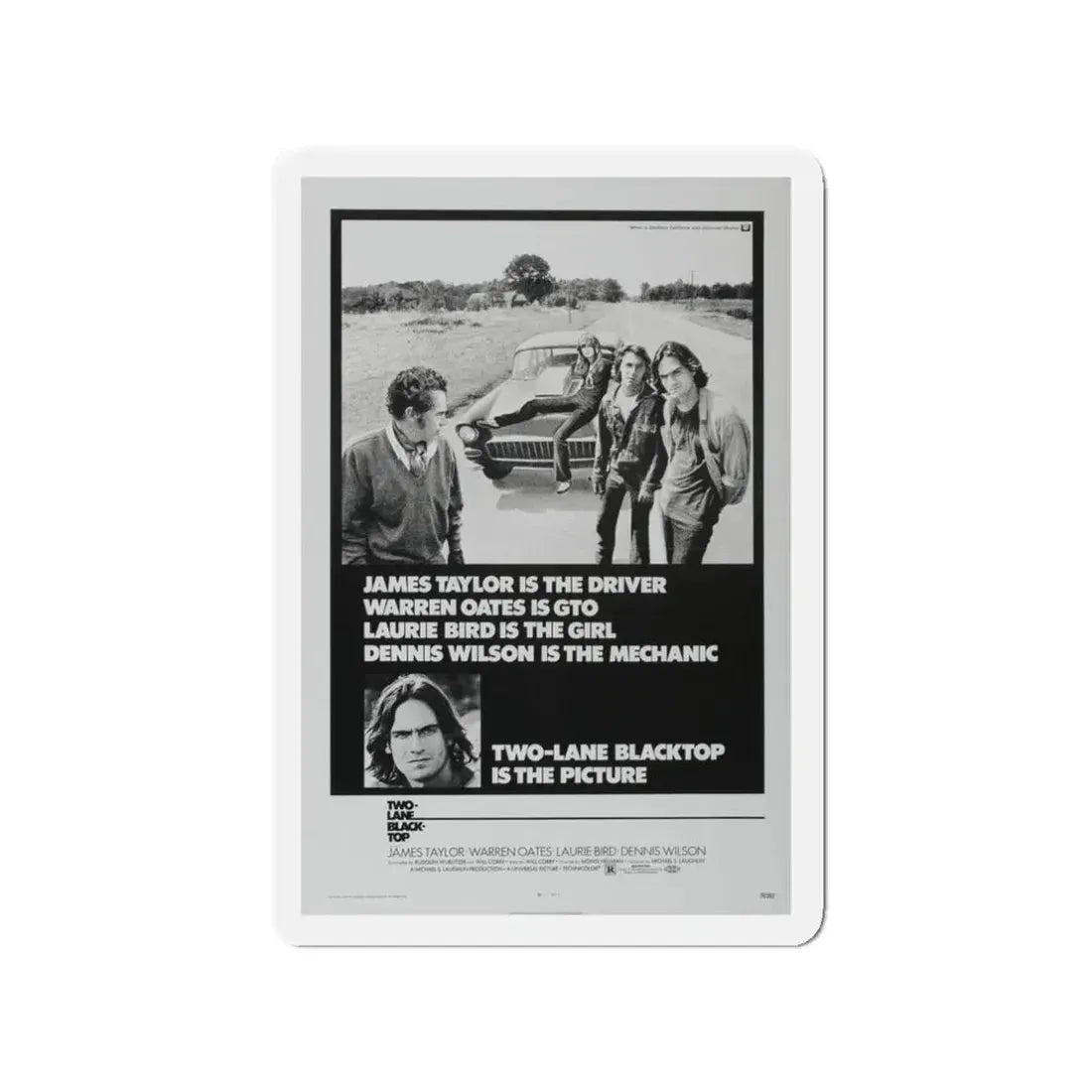 TWO-LANE BLACKTOP 1971 Movie Poster - Refrigerator Magnet 3 Inch Die-Cut - The Sticker Space