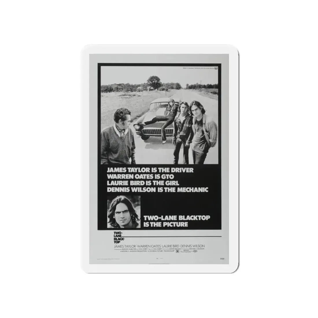 TWO-LANE BLACKTOP 1971 Movie Poster - Refrigerator Magnet 4 Inch Die-Cut - The Sticker Space