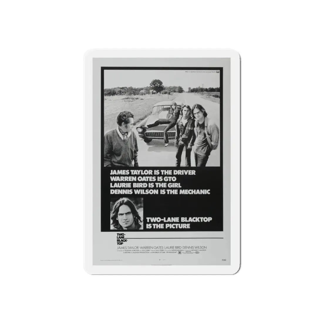 TWO-LANE BLACKTOP 1971 Movie Poster - Refrigerator Magnet 6 Inch Die-Cut - The Sticker Space