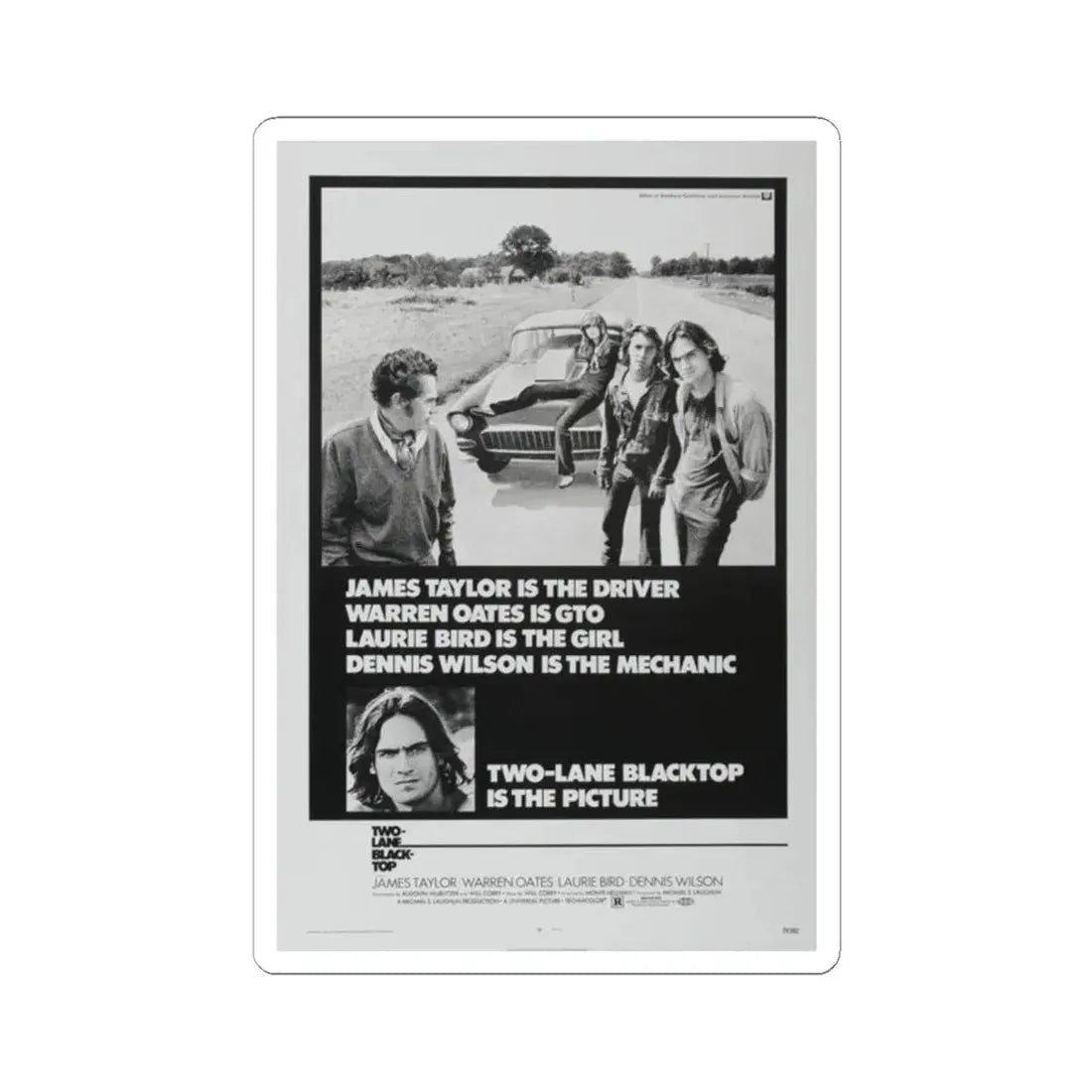 TWO-LANE BLACKTOP 1971 Movie Poster - STICKER Vinyl Kiss-Cut Decal 2 Inch White - The Sticker Space