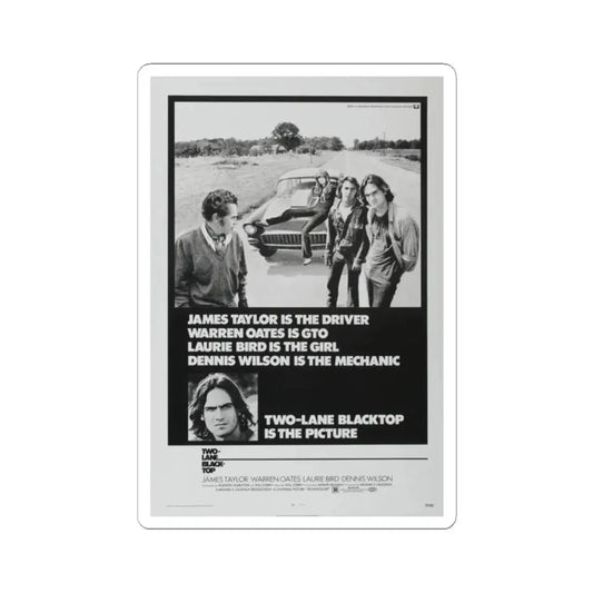 TWO-LANE BLACKTOP 1971 Movie Poster - STICKER Vinyl Kiss-Cut Decal 2 Inch White - The Sticker Space