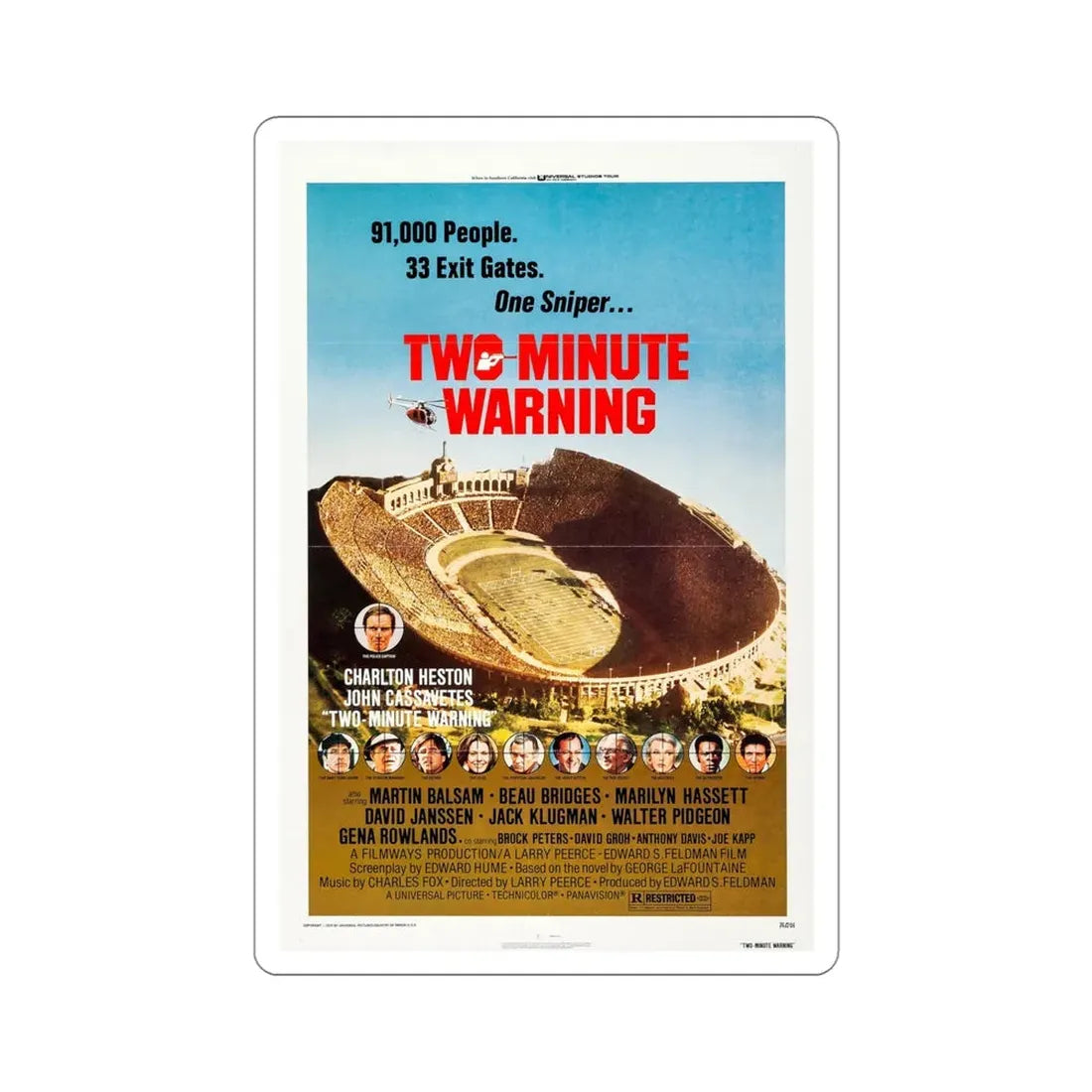 Two Minute Warning 1976 Movie Poster STICKER Vinyl Die-Cut Decal 4 Inch - The Sticker Space
