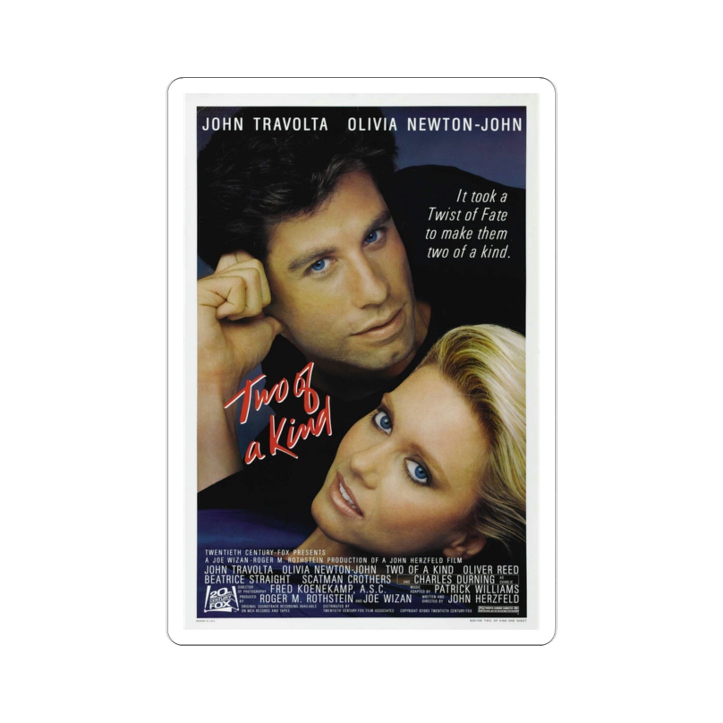 Two of a Kind 1983 Movie Poster STICKER Vinyl Die-Cut Decal-2 Inch-The Sticker Space