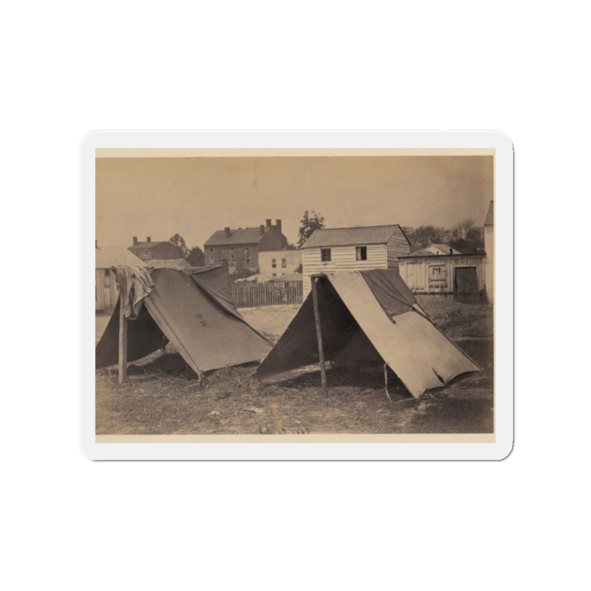 Two Small Tents, With Wood Frame Buildings In The Background (U.S. Civil War) Refrigerator Magnet-2" x 2"-The Sticker Space