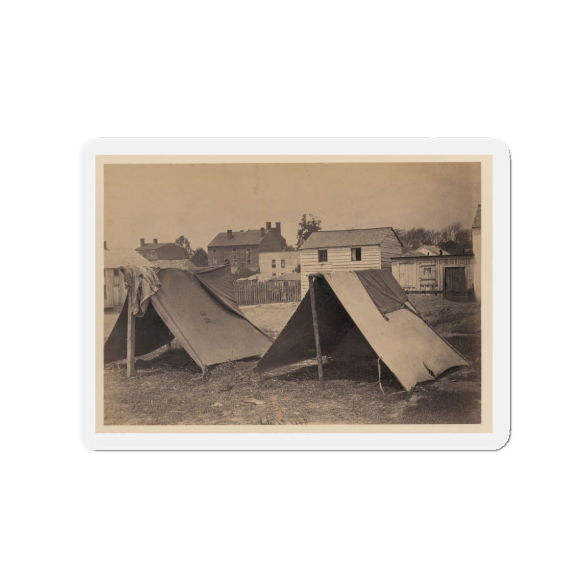 Two Small Tents, With Wood Frame Buildings In The Background (U.S. Civil War) Refrigerator Magnet-3" x 3"-The Sticker Space