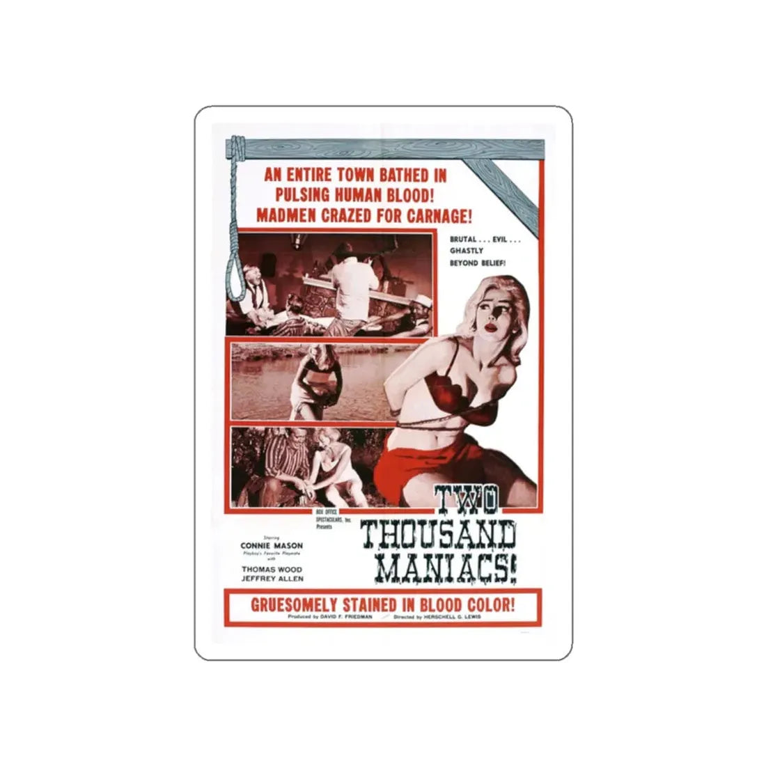 TWO THOUSAND MANIACS! 1964 Movie Poster STICKER Vinyl Die-Cut Decal 2 Inch - The Sticker Space