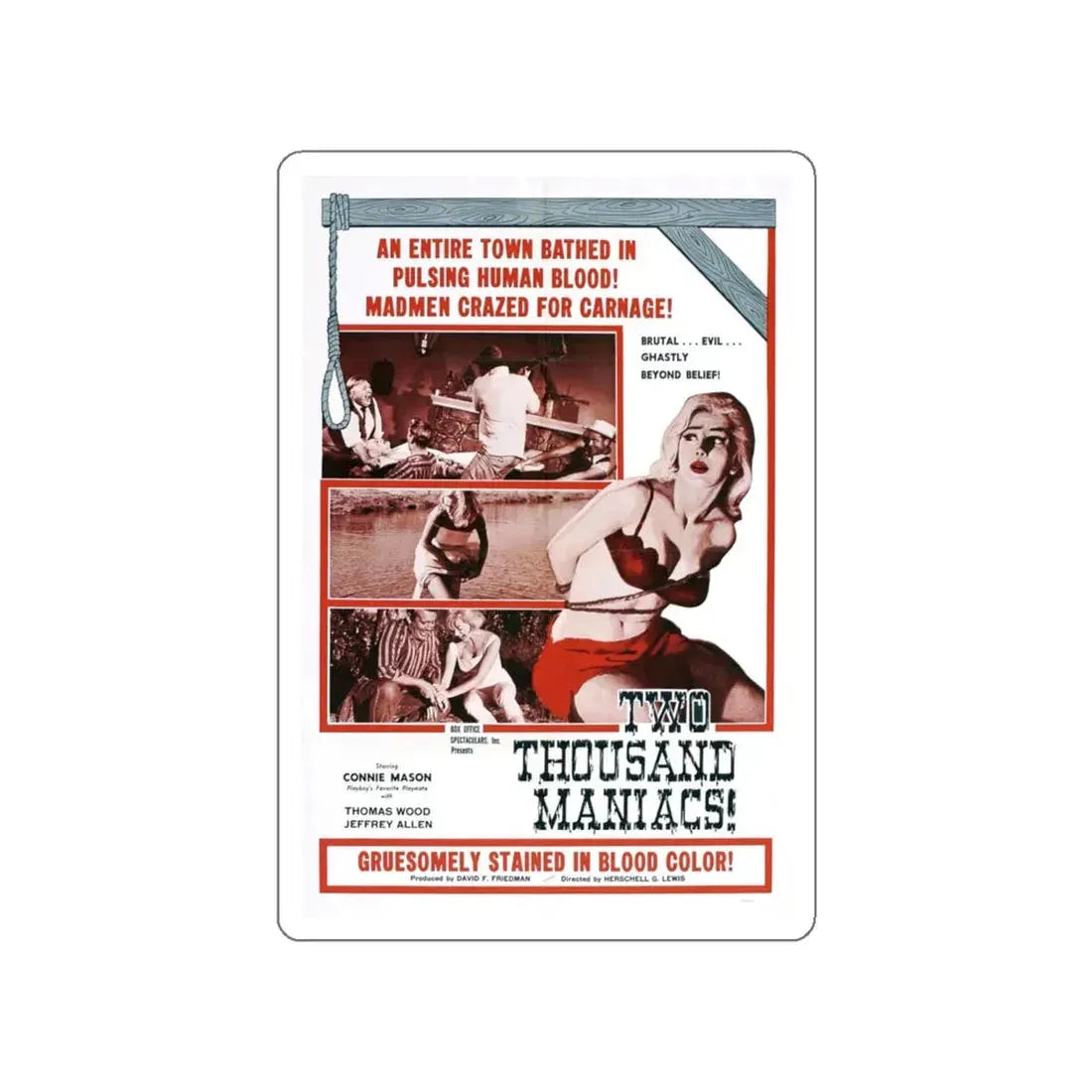 TWO THOUSAND MANIACS! 1964 Movie Poster STICKER Vinyl Die-Cut Decal 5 Inch - The Sticker Space