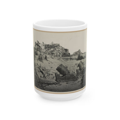 Two Trench Mortars Behind Sandbagged Barricade (U.S. Civil War) White Coffee Mug-15oz-The Sticker Space