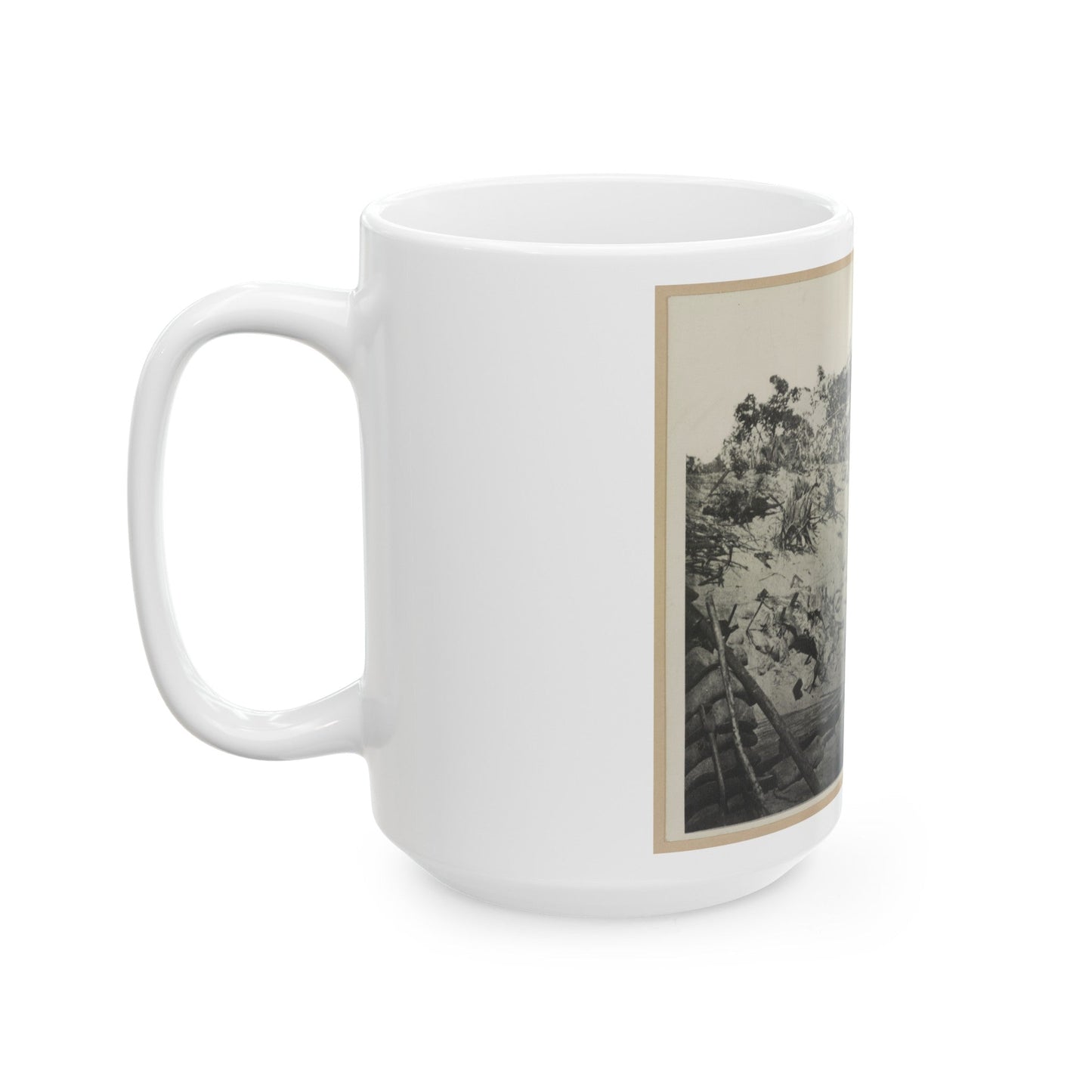 Two Trench Mortars Behind Sandbagged Barricade (U.S. Civil War) White Coffee Mug-The Sticker Space