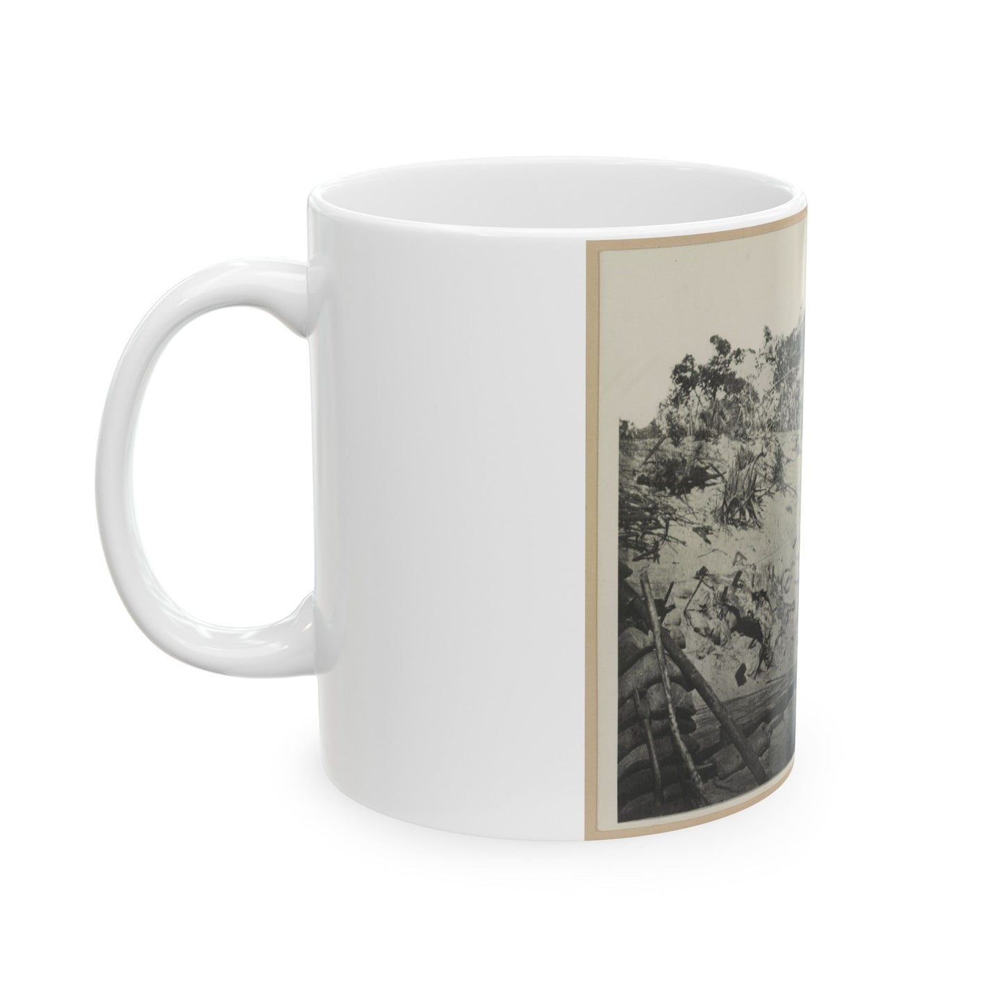 Two Trench Mortars Behind Sandbagged Barricade (U.S. Civil War) White Coffee Mug-The Sticker Space