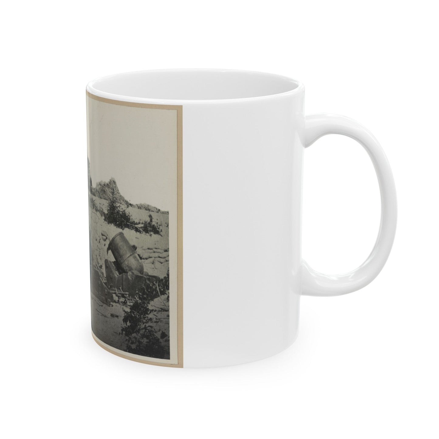 Two Trench Mortars Behind Sandbagged Barricade (U.S. Civil War) White Coffee Mug-The Sticker Space