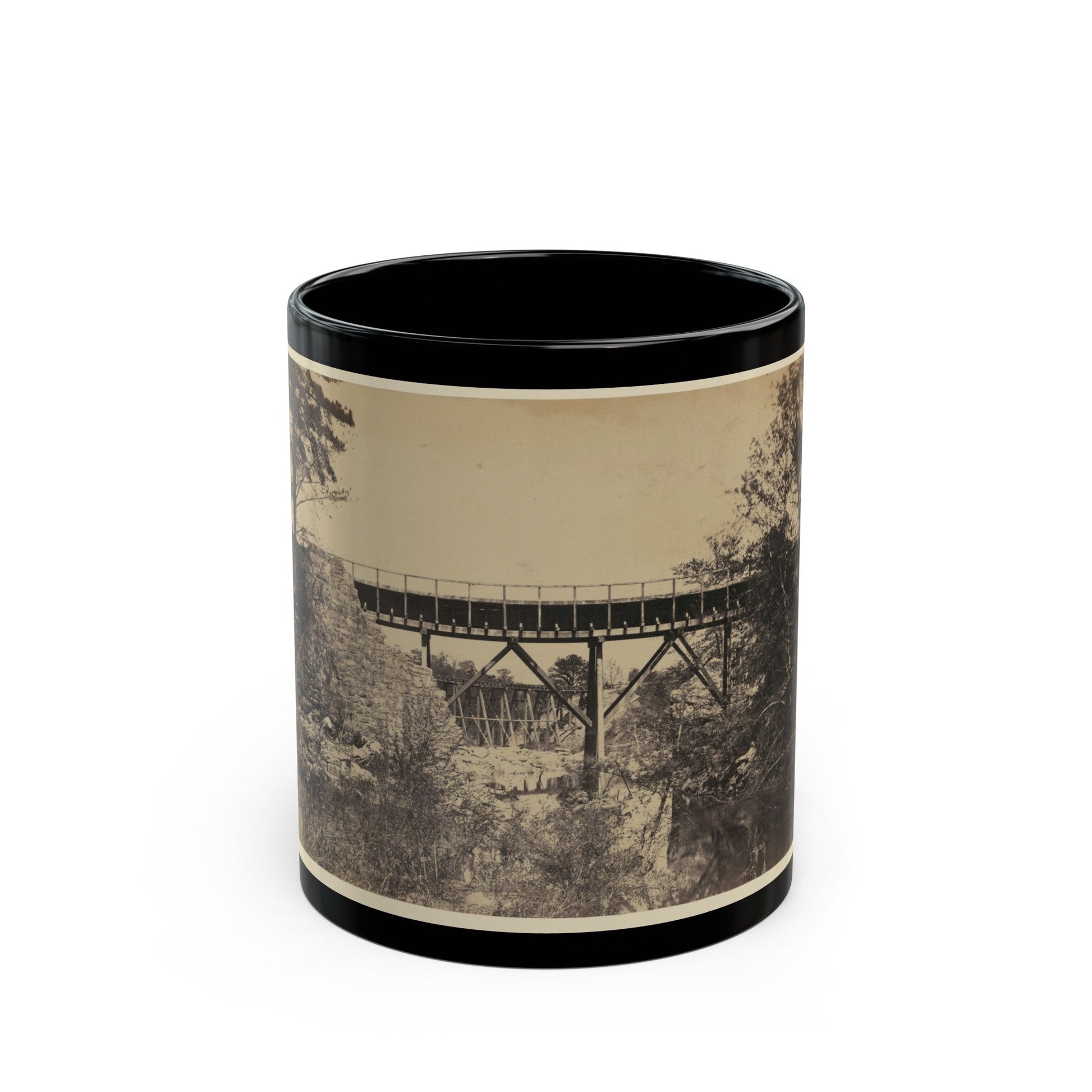 Two Trestle Bridges Over A Creek (U.S. Civil War) Black Coffee Mug-11oz-The Sticker Space