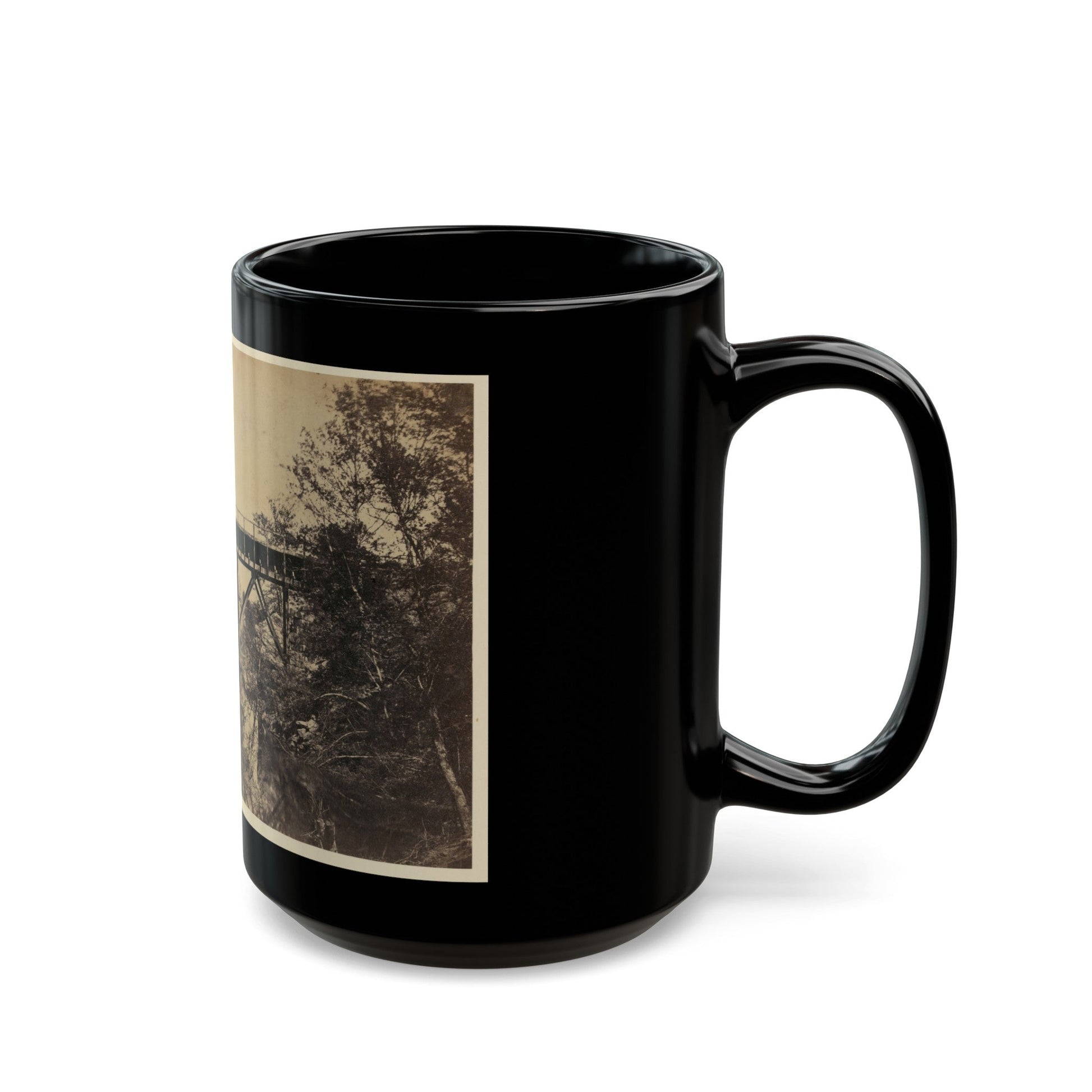 Two Trestle Bridges Over A Creek (U.S. Civil War) Black Coffee Mug-The Sticker Space