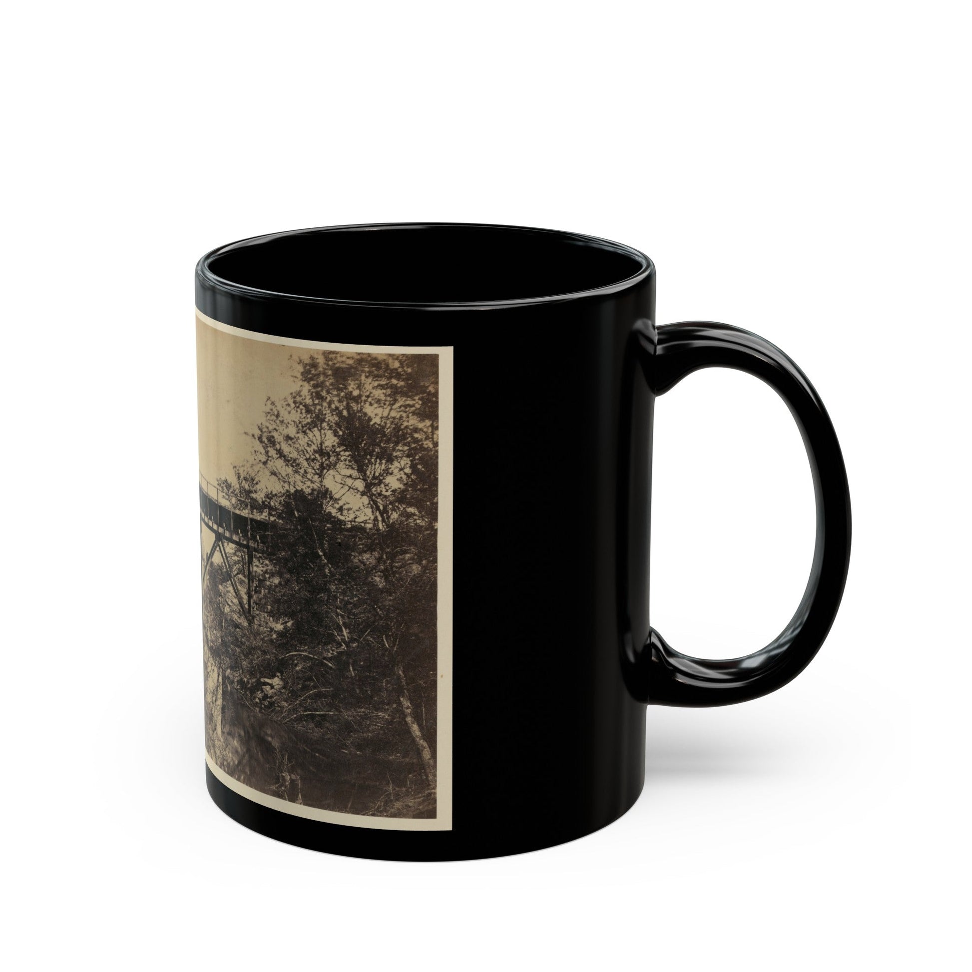 Two Trestle Bridges Over A Creek (U.S. Civil War) Black Coffee Mug-The Sticker Space