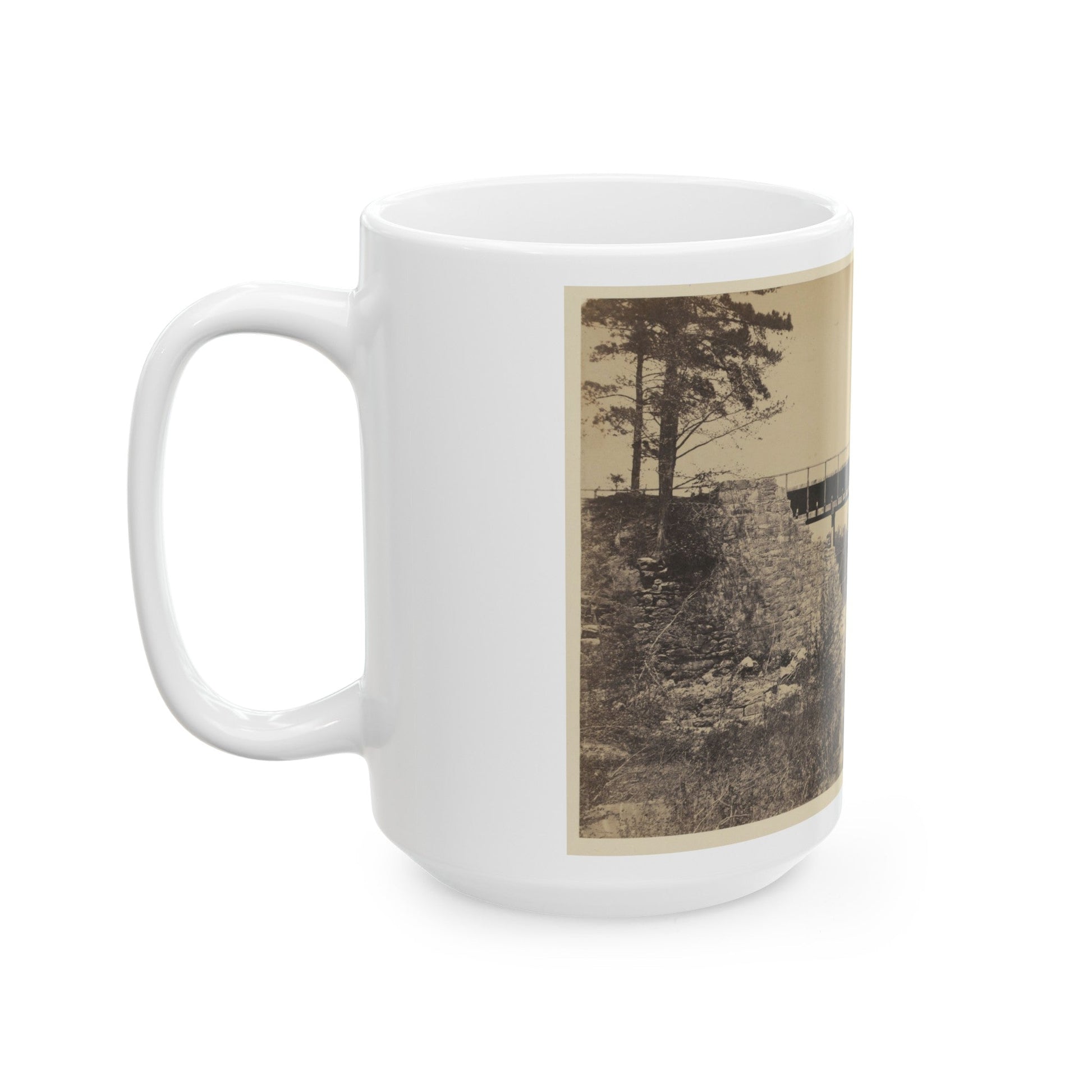 Two Trestle Bridges Over A Creek (U.S. Civil War) White Coffee Mug-The Sticker Space