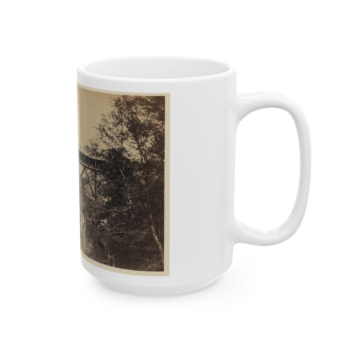 Two Trestle Bridges Over A Creek (U.S. Civil War) White Coffee Mug-The Sticker Space