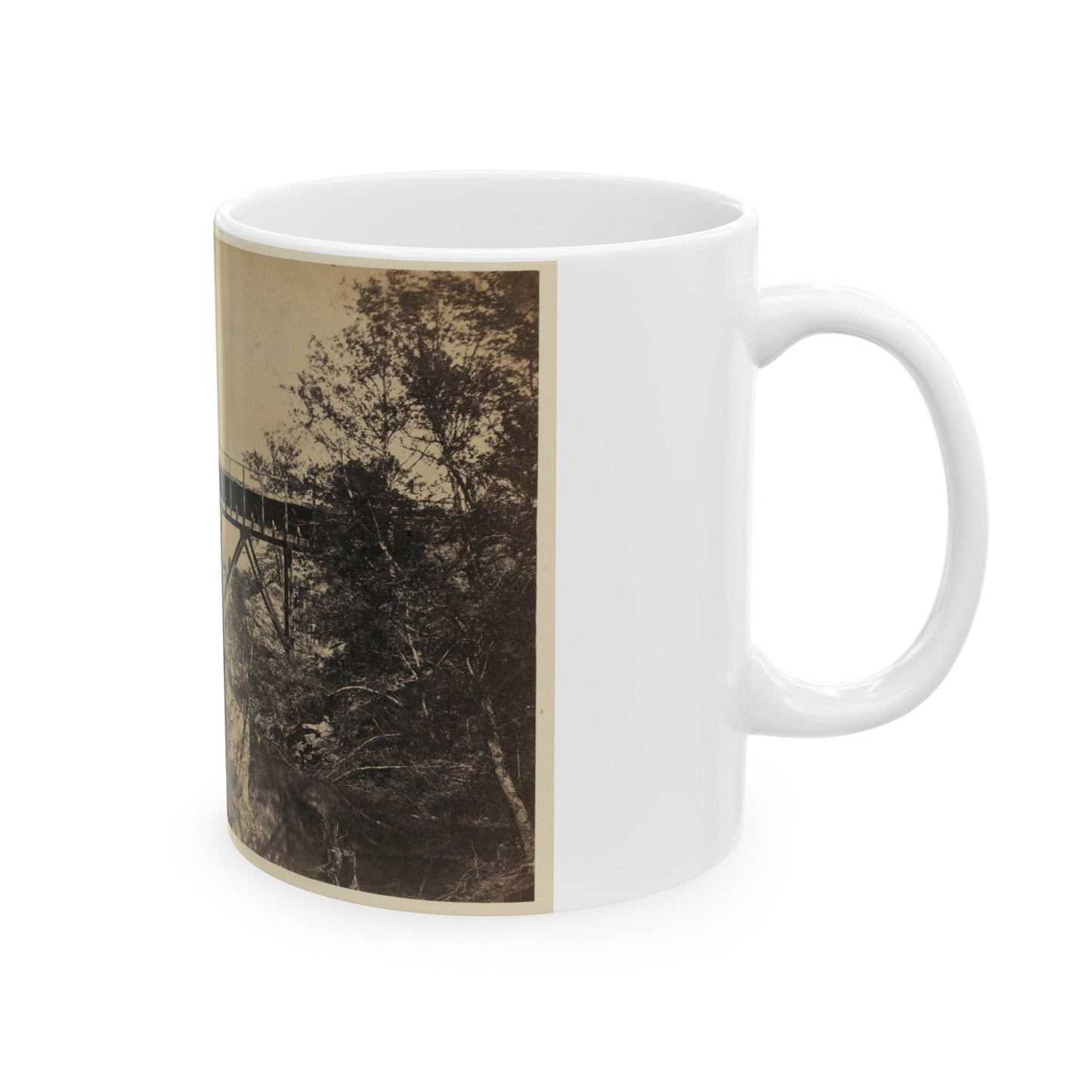 Two Trestle Bridges Over A Creek (U.S. Civil War) White Coffee Mug-The Sticker Space