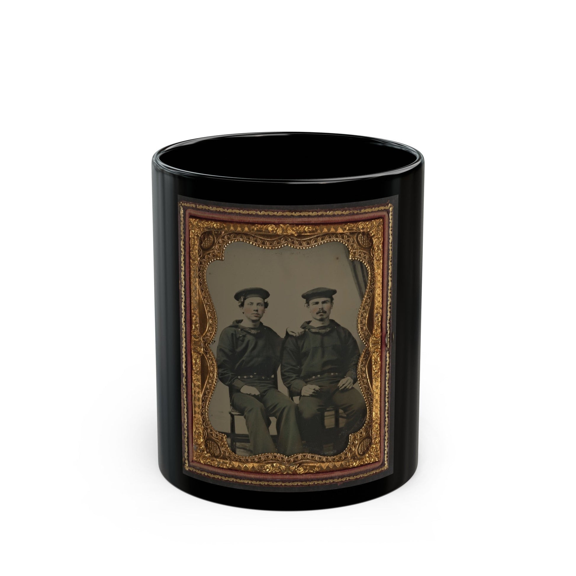 Two Unidentified Sailors In Union Uniforms Seated Outdoors (U.S. Civil War) Black Coffee Mug-11oz-The Sticker Space