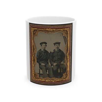 Two Unidentified Sailors In Union Uniforms Seated Outdoors (U.S. Civil War) White Coffee Mug-11oz-The Sticker Space