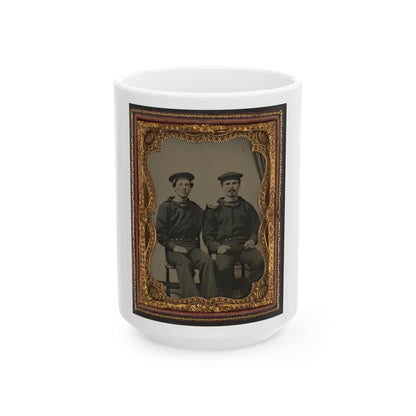 Two Unidentified Sailors In Union Uniforms Seated Outdoors (U.S. Civil War) White Coffee Mug-15oz-The Sticker Space