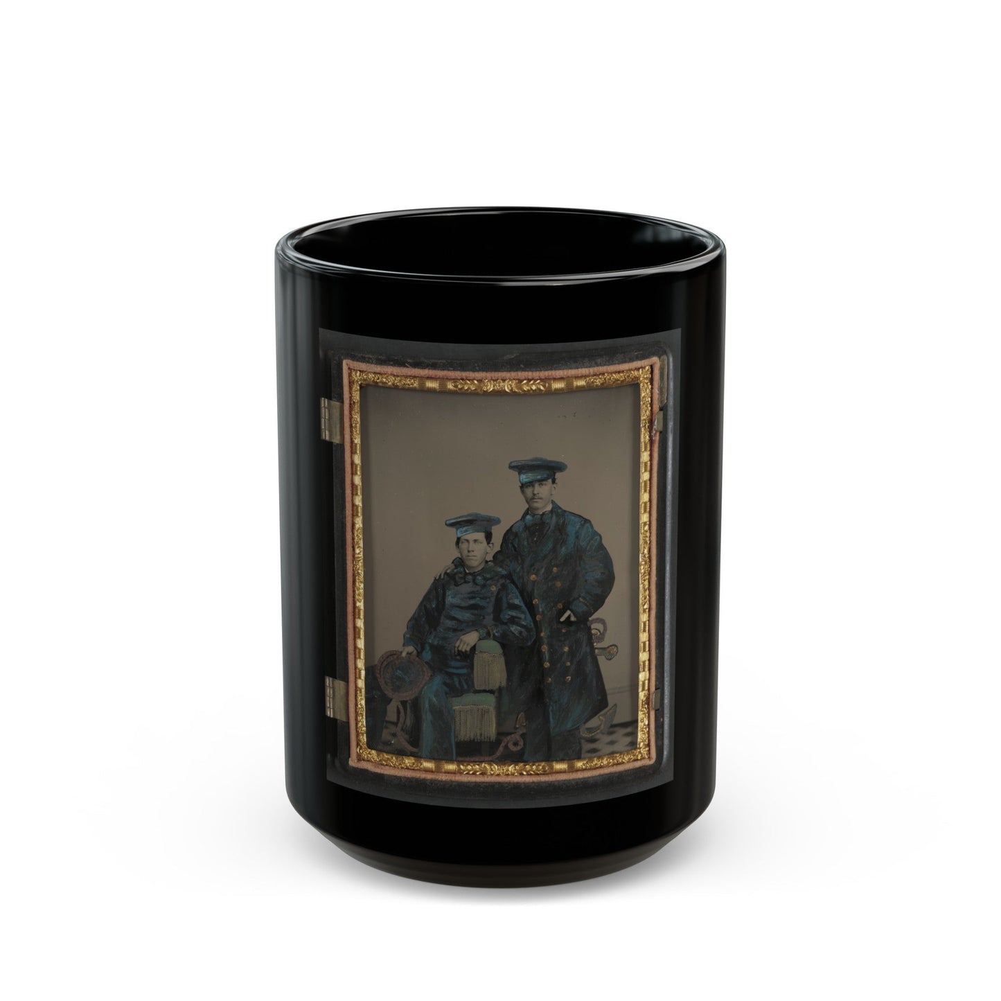 Two Unidentified Sailors In Union Uniforms With Rope And Anchor (U.S. Civil War) Black Coffee Mug-15oz-The Sticker Space