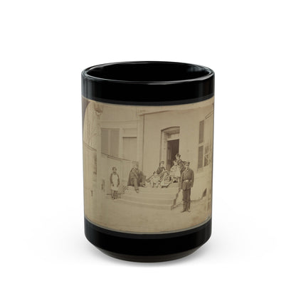 Two Unidentified Soldiers And Others At The Front Steps Of A House (U.S. Civil War) Black Coffee Mug-15oz-The Sticker Space