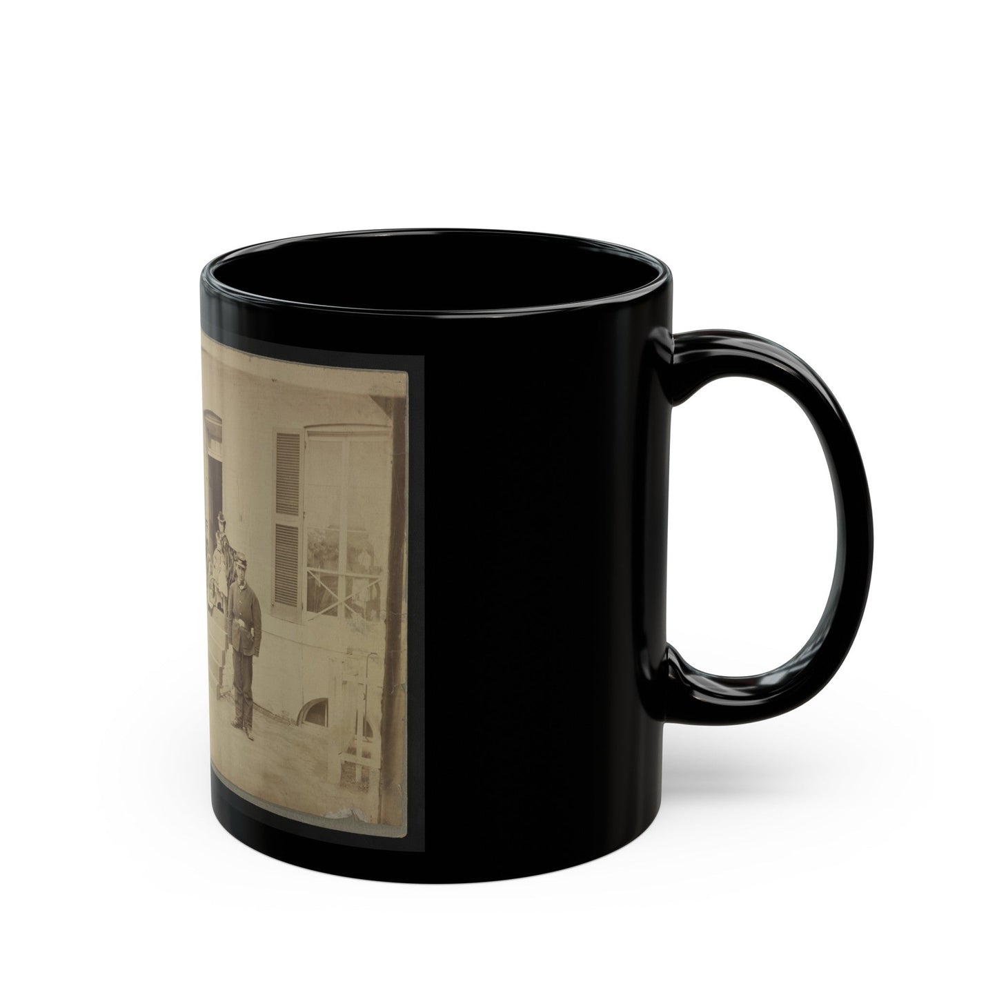 Two Unidentified Soldiers And Others At The Front Steps Of A House (U.S. Civil War) Black Coffee Mug-The Sticker Space