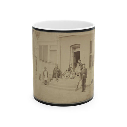 Two Unidentified Soldiers And Others At The Front Steps Of A House (U.S. Civil War) White Coffee Mug-11oz-The Sticker Space