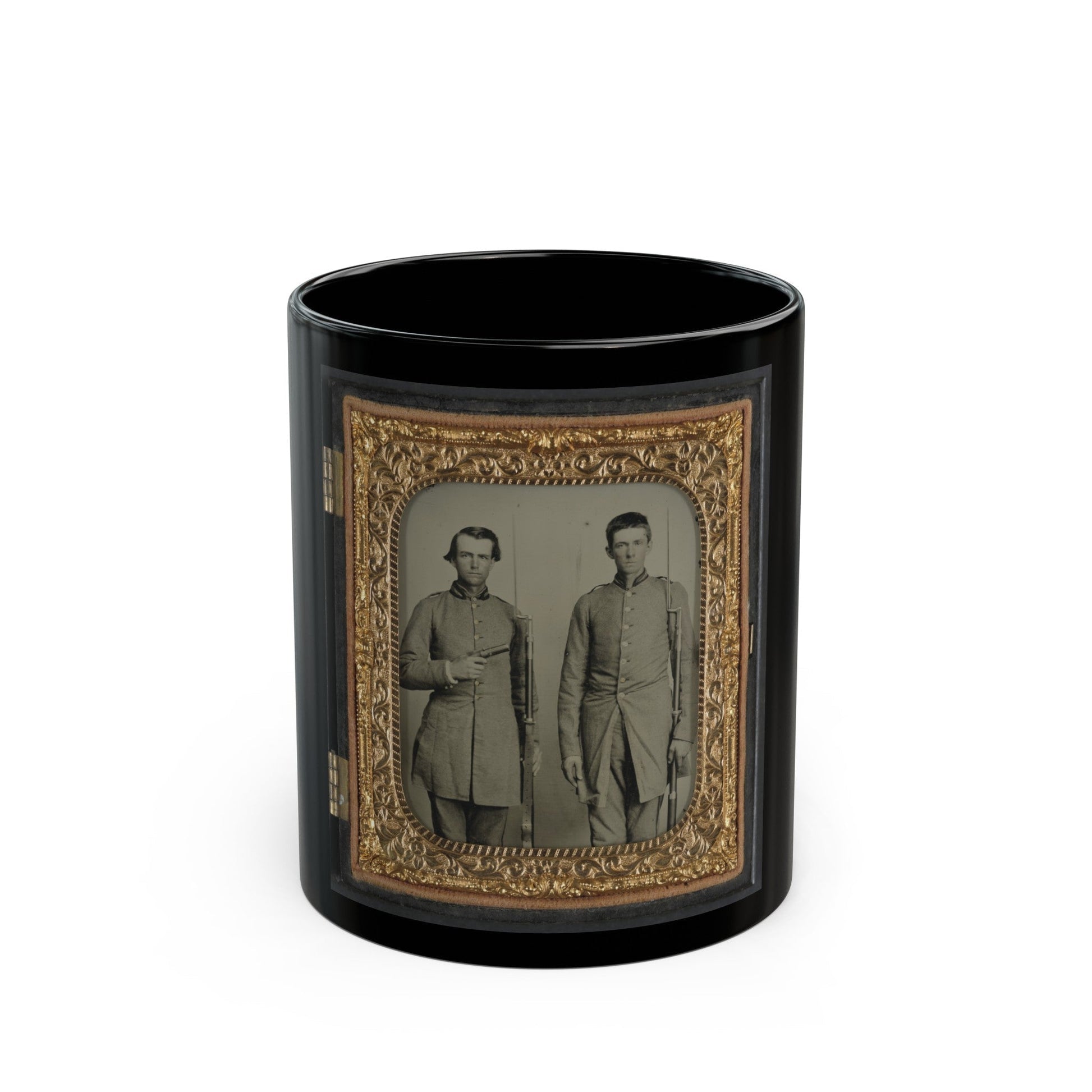 Two Unidentified Soldiers From Tennessee In Confederate Uniforms With Rifles And Pepperbox Pistol (U.S. Civil War) Black Coffee Mug-11oz-The Sticker Space