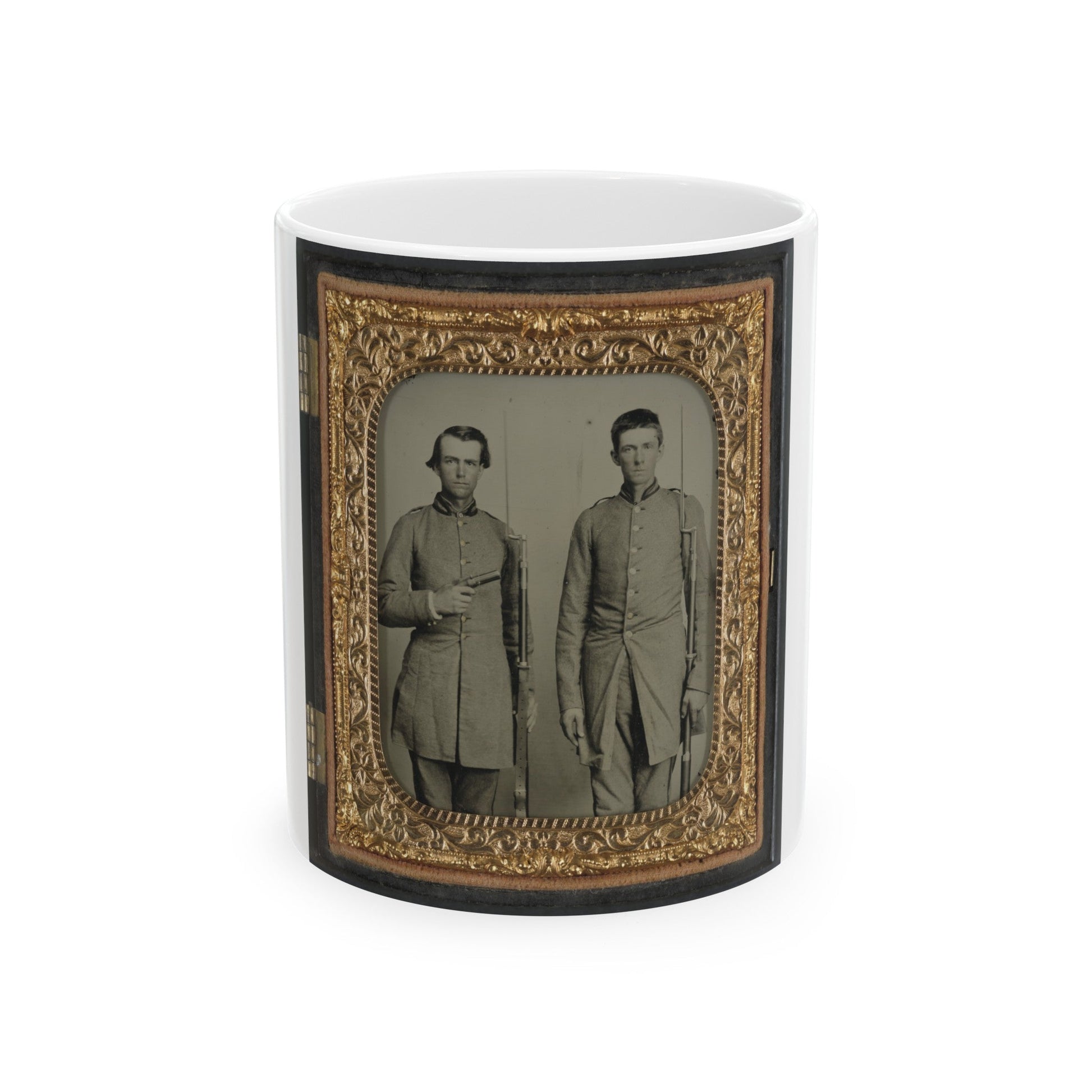 Two Unidentified Soldiers From Tennessee In Confederate Uniforms With Rifles And Pepperbox Pistol (U.S. Civil War) White Coffee Mug-11oz-The Sticker Space