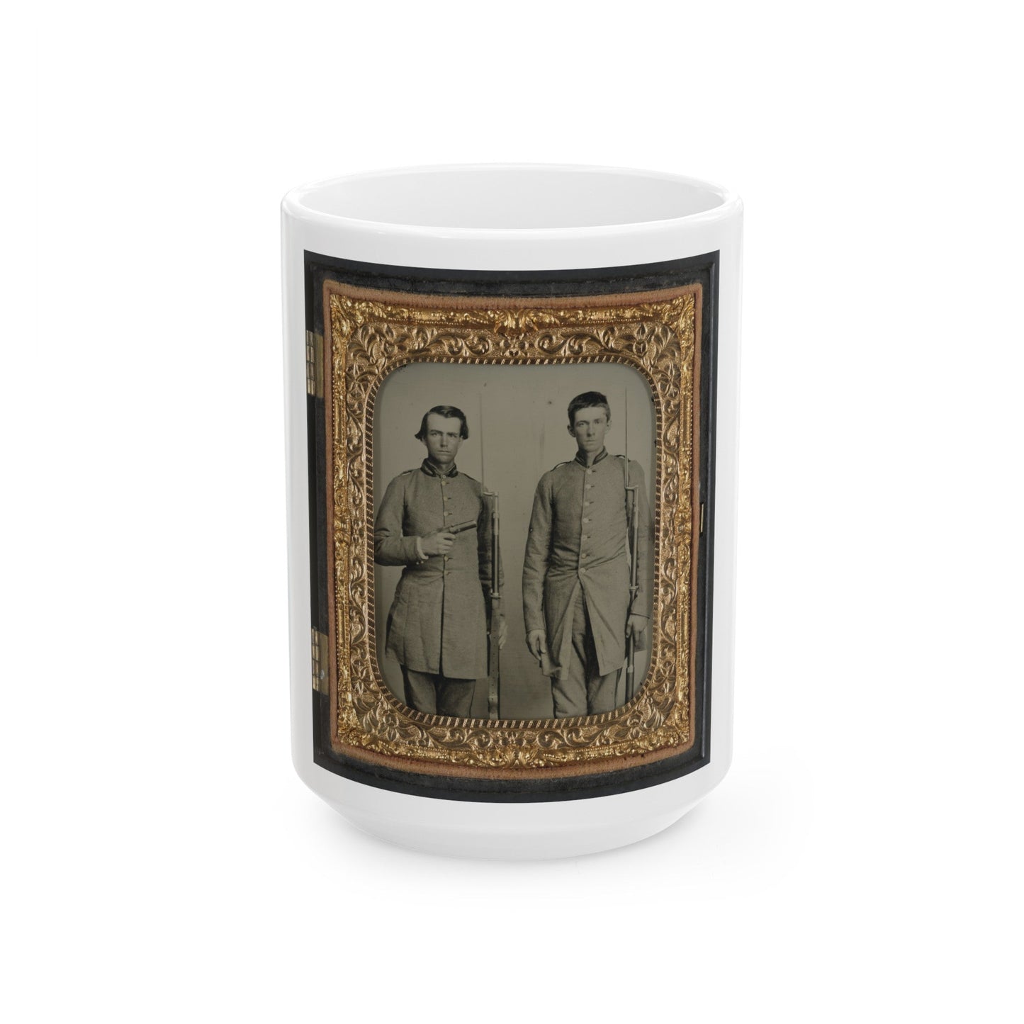 Two Unidentified Soldiers From Tennessee In Confederate Uniforms With Rifles And Pepperbox Pistol (U.S. Civil War) White Coffee Mug-15oz-The Sticker Space