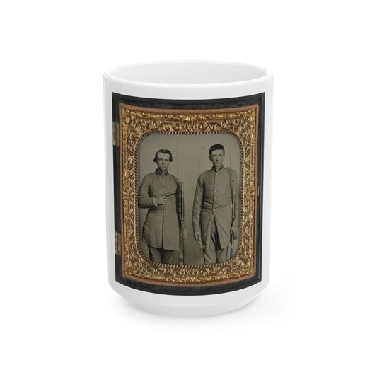 Two Unidentified Soldiers From Tennessee In Confederate Uniforms With Rifles And Pepperbox Pistol (U.S. Civil War) White Coffee Mug-15oz-The Sticker Space